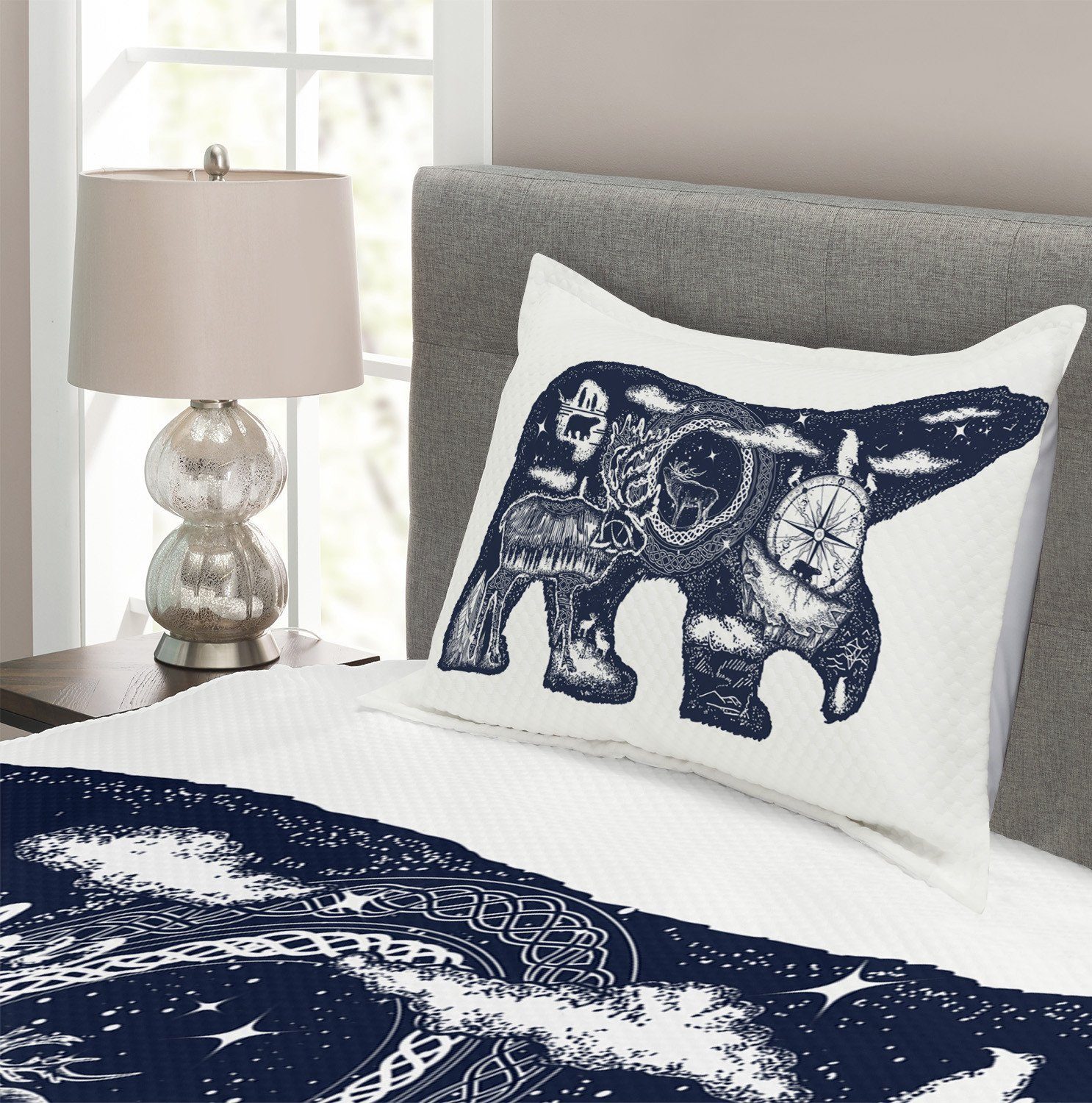 Tagesdecke Set Kissenbezügen Eisbär Boho-Tiertier mit Abakuhaus, Waschbar