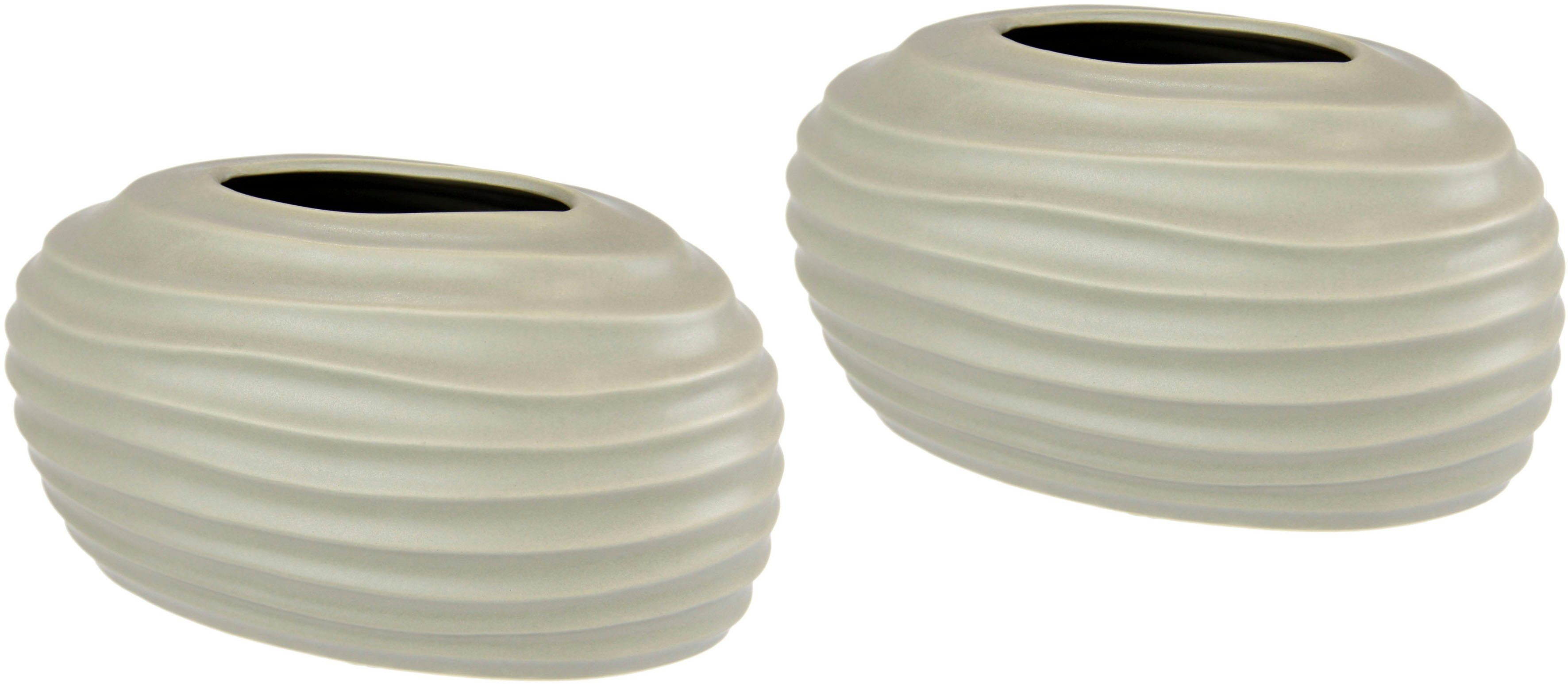 I.GE.A. Dekovase Keramik-Vase, 2er Set Kleine Vase Weiß Modern Keramik Tisch Küche Büro Pampasgras