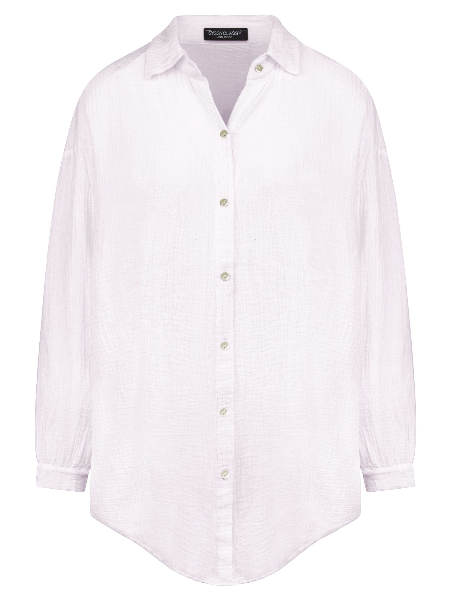 SASSYCLASSY Longbluse Oversize Musselin Bluse Damen kurz Langarm Elegant He günstig online kaufen