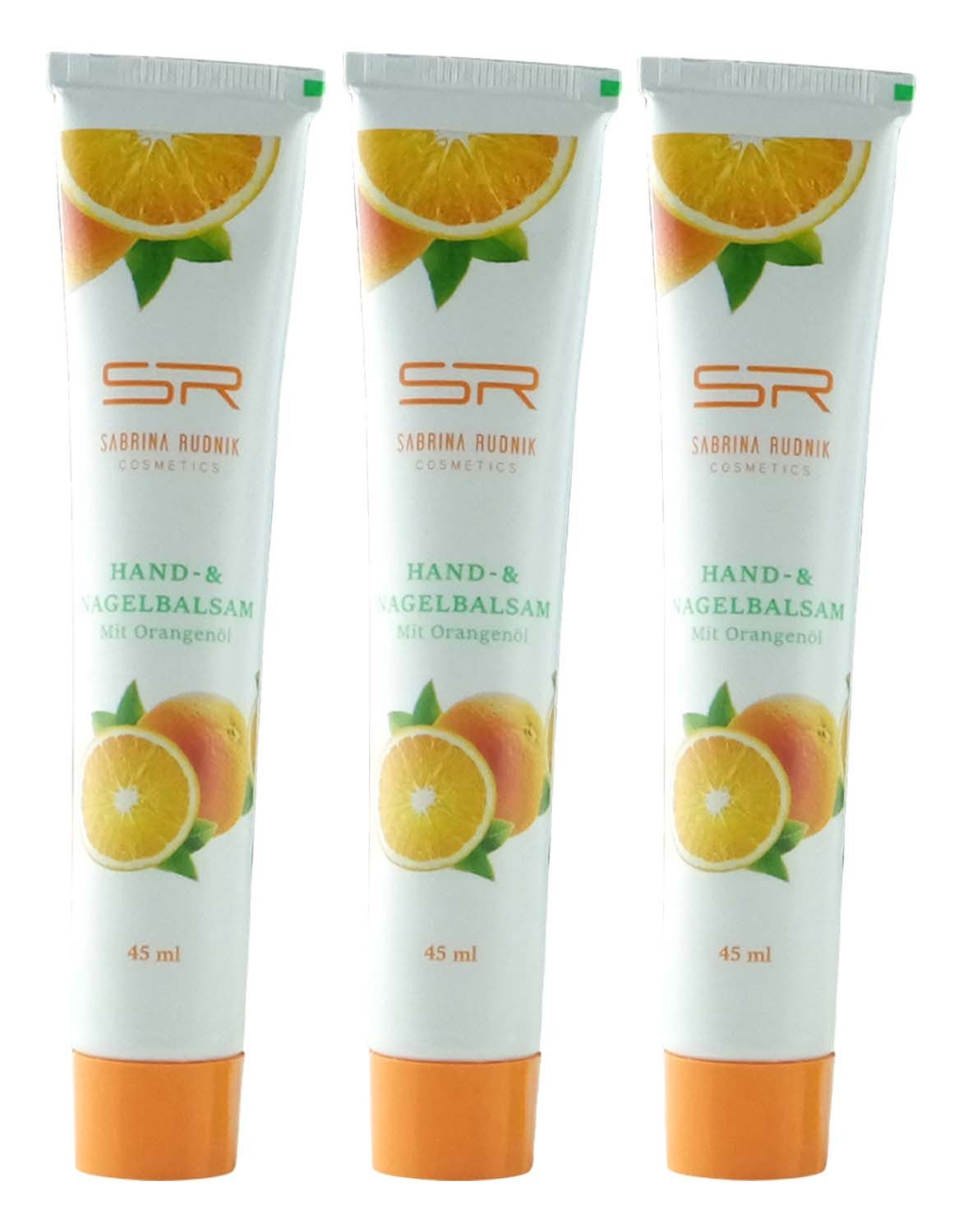 varivendo Handcreme Hand- & Nagelbalsam Orangenöl 3x 45ml Pflege Notizblock Tube, 3-tlg., Handbalsam Handcreme Nagelpflege Hautpflege Creme