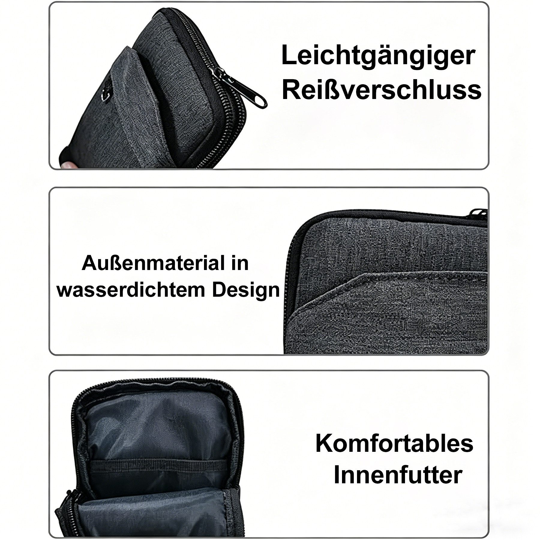 Mutig Umhängetasche 7-Zoll Handytasche Zum Umhängen 3-Lagen Taschen Handy (Schultertasche, Tasche Zum Umhängen, Herren Handtaschen kleine, Umhängetasche mit Abnehmbaren und Verstellbaren Schultergurten), mit Karabiner, für Wandern Sport, Laufen, Training, Joggen, Fitness