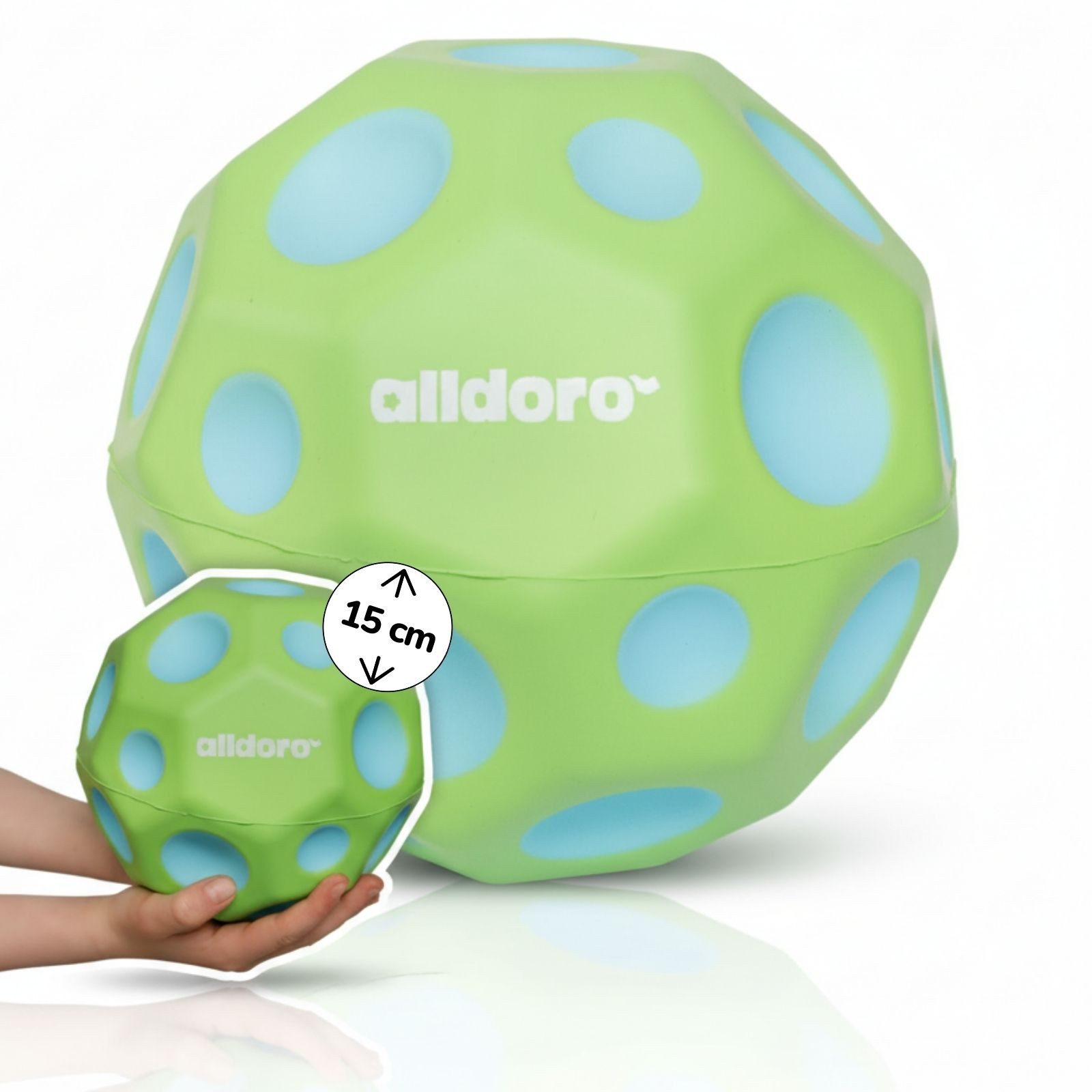 alldoro Spielball XXL Bouncing Ball 15 cm mit Pop-Sound und hoher Sprungkraft, Trendiger, Flummi-Ball mit Kratern, 2,5x größer als das Original