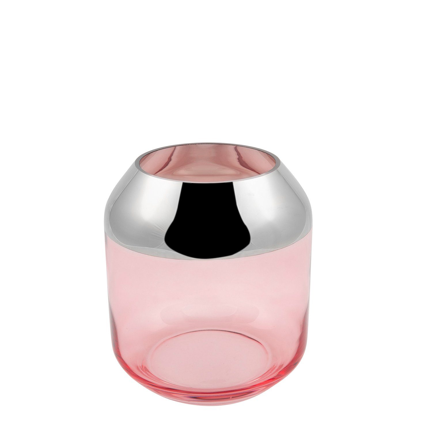 Fink Teelichthalter SMILLA Teelichthalter - H.20,6cm x D.18,5cm - Glas - rosa/silberfarben (1 St., Leuchte - Geschenk für Frauen), Windlicht Teelicht Vase: Vielseitiger Kerzenleuchter & Blumenvase