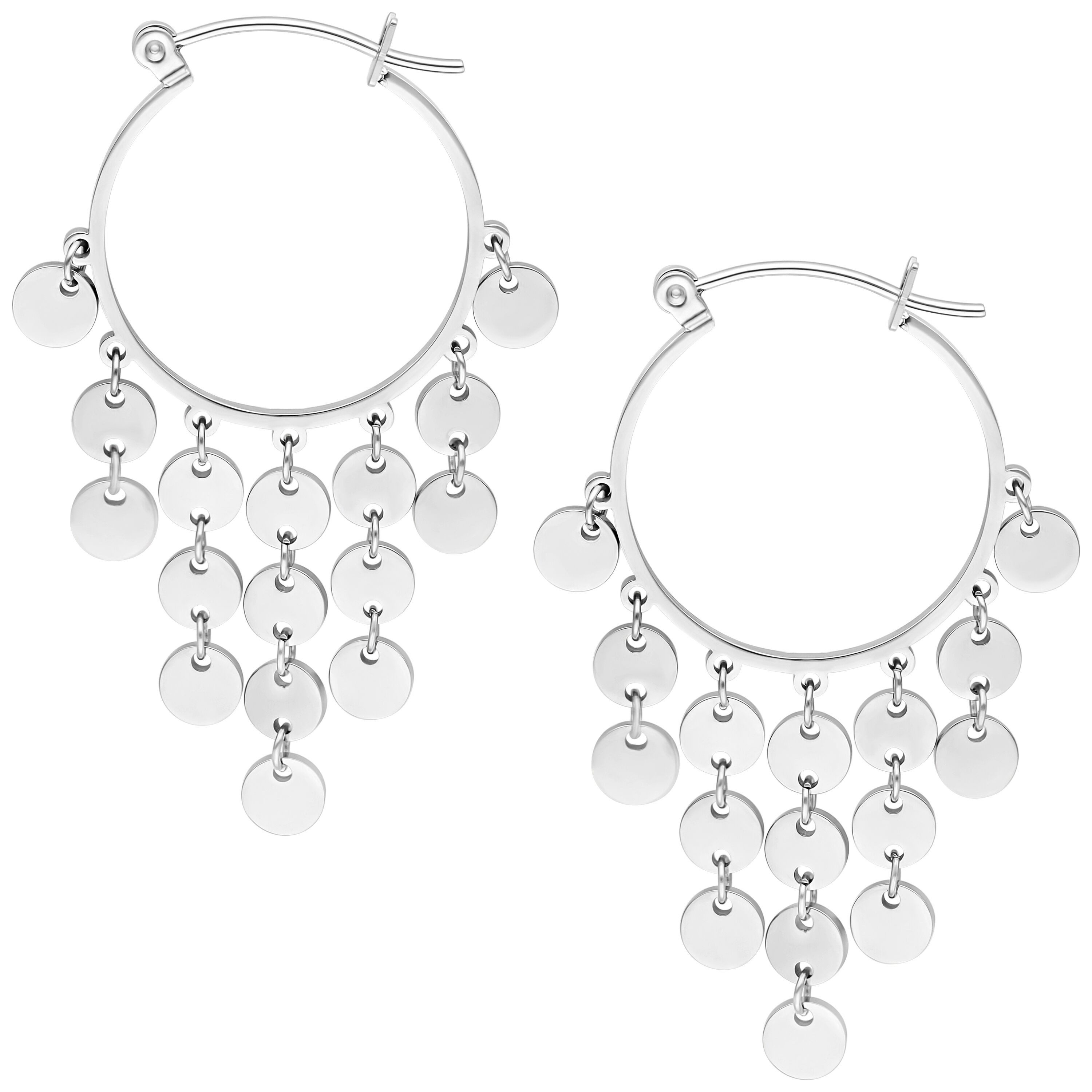 Paar Ohrhänger Dangling Plate Hoops - Silber