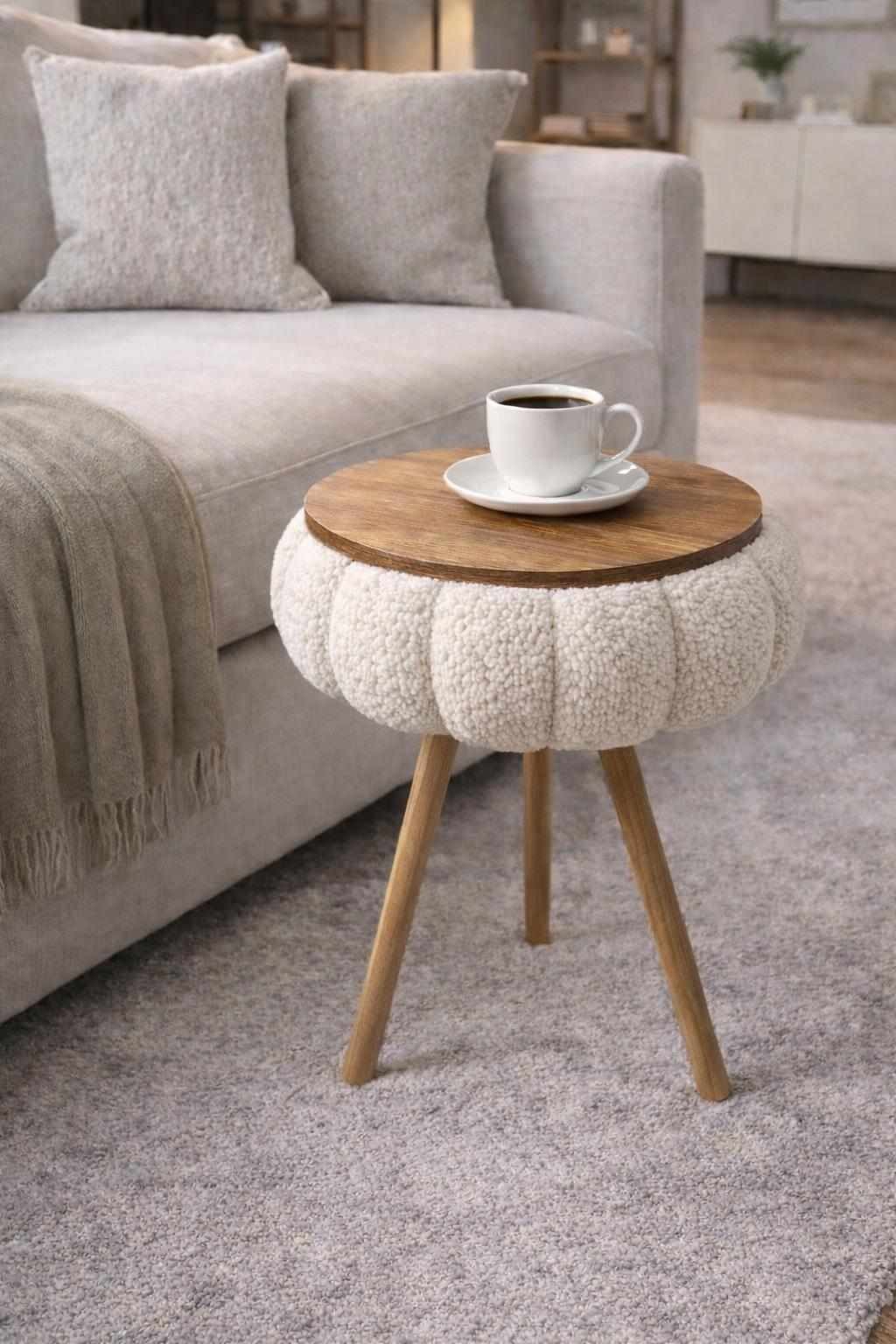 Skye Decor Beistelltisch Snug Japandi (1-St), Teddy-Optik mit Buchenholzbeinen – Bild 3 von 3