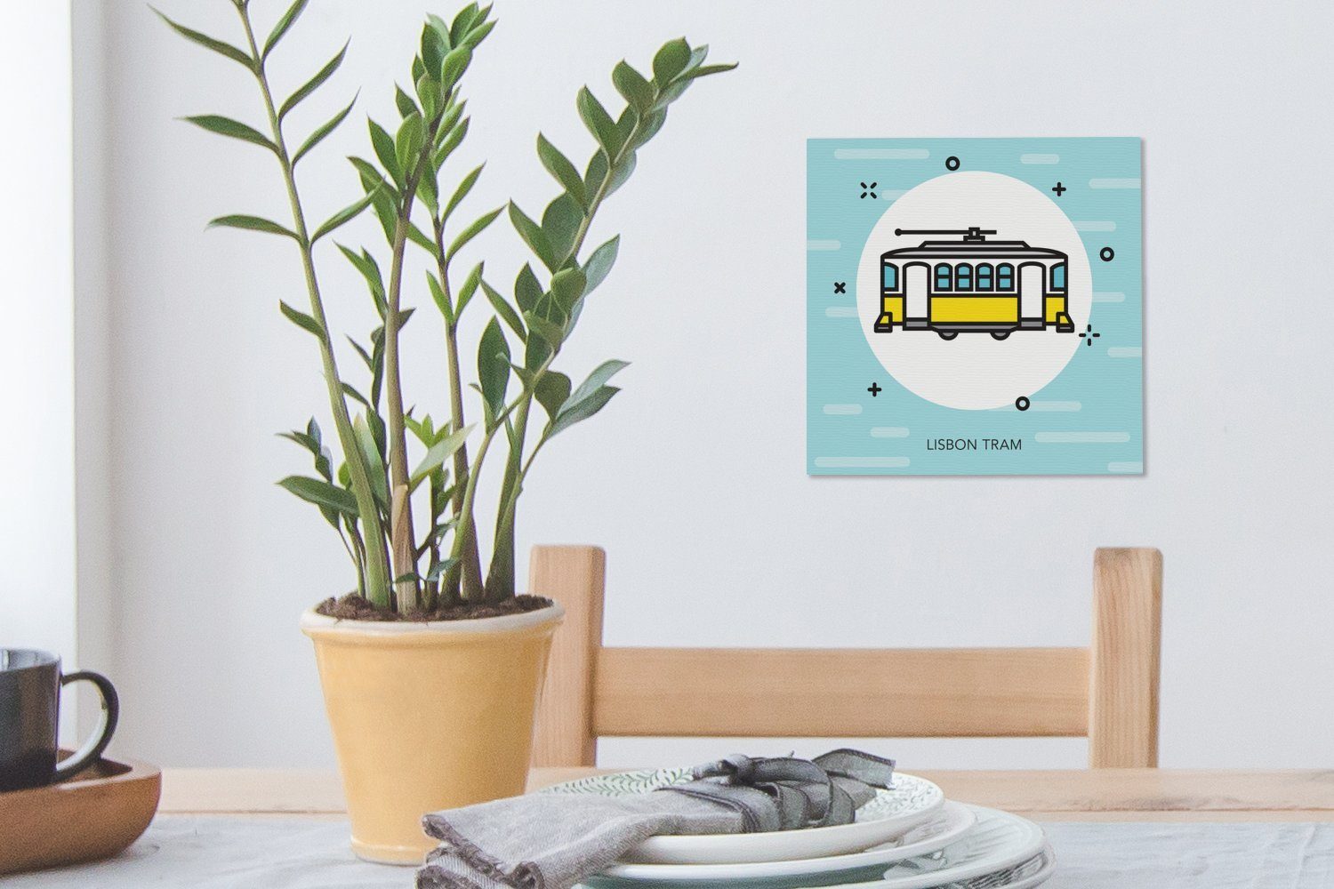 Bilder Lissabonner St), einer Portugal, (1 Illustration Straßenbahn Leinwandbild Leinwand OneMillionCanvasses® für Wohnzimmer Schlafzimmer