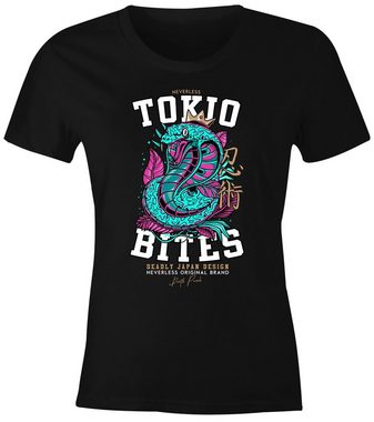 Neverless Print-Shirt Damen T-Shirt Japan Kobra Motiv japanische Schriftzeichen Schriftzug Tokio bites Fashion Streetstyle Slim Fit Neverless® mit Print