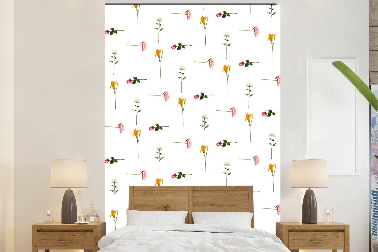MuchoWow Fototapete Blumen - Flora - Farben, Matt, bedruckt, (3 St), Montagefertig Vinyl Tapete für Wohnzimmer, Wandtapete | Fototapeten
