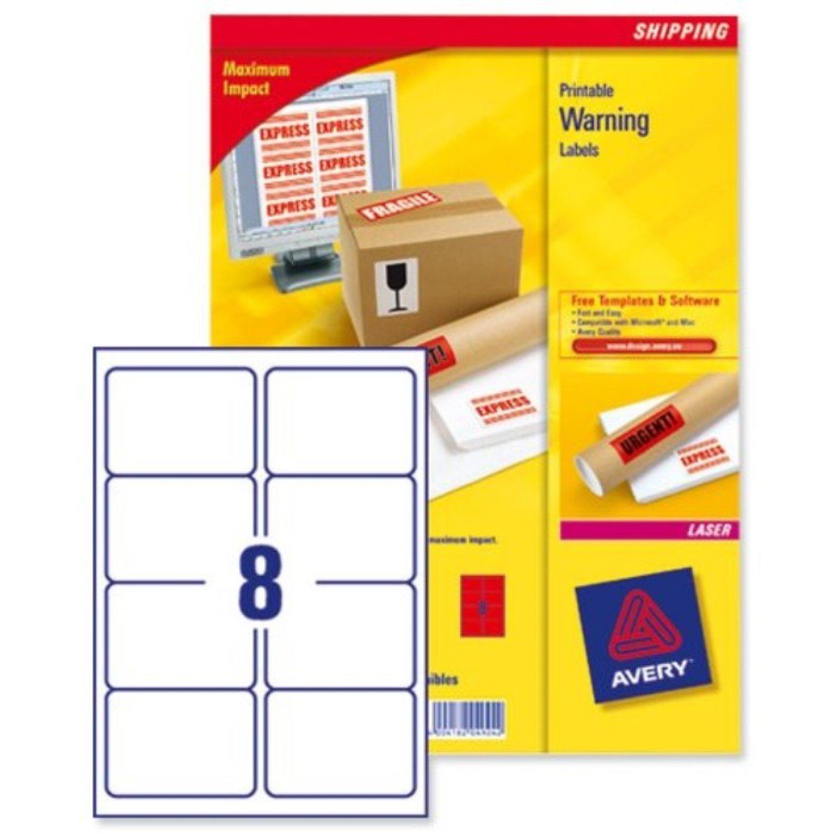 Avery Zweckform Etiketten 200x Warn-Etiketten 67,7x99,1mm Weiß L7990-25, Selbstklebend Paket-Aufkleber Versand Etiketten für A4 Laser Drucker