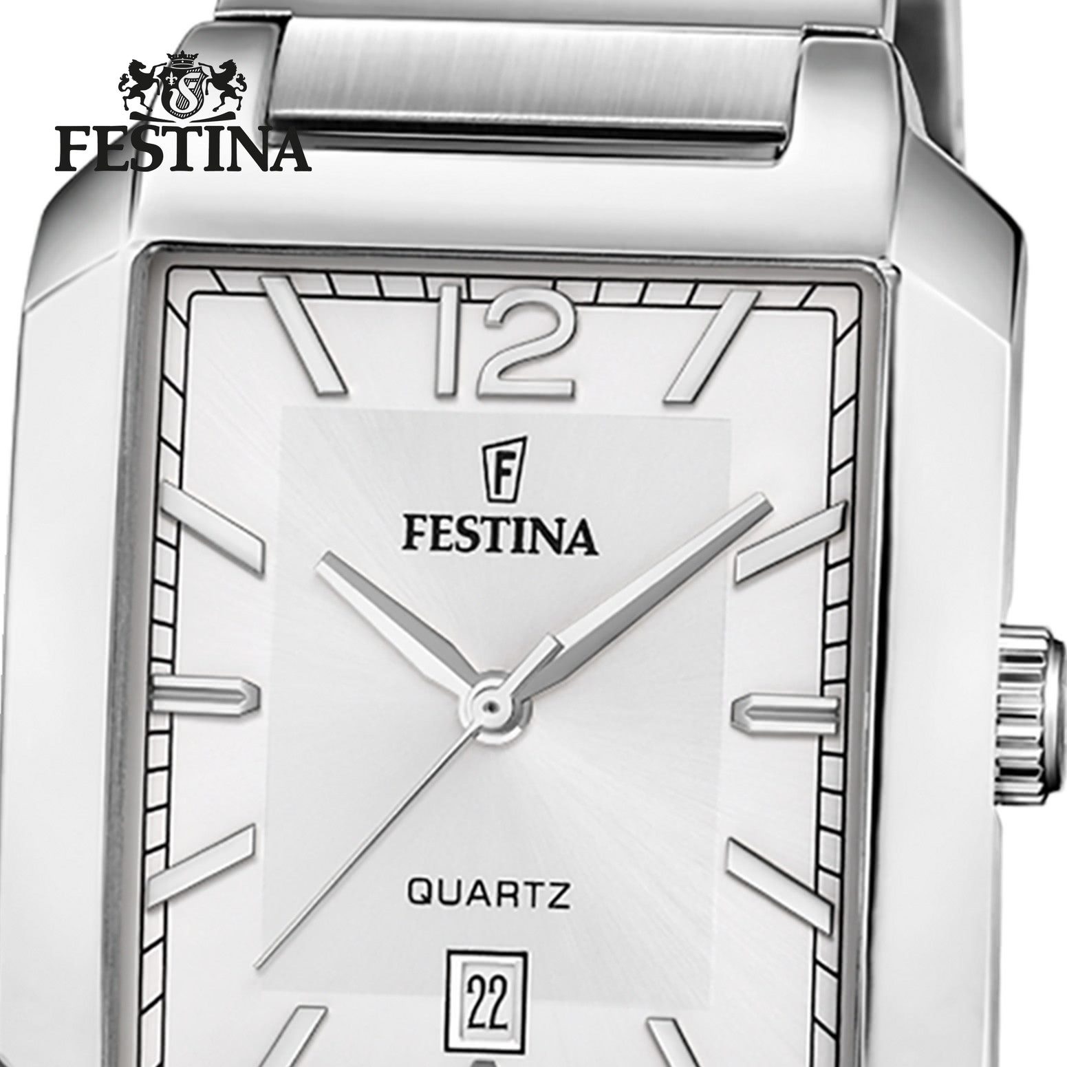 Festina Quarzuhr Festina Herrenuhr Edelstahl silber, (Analoguhr), Herren Armbanduhr eckig, rechteckig, Edelstahlarmband silber, Fashion