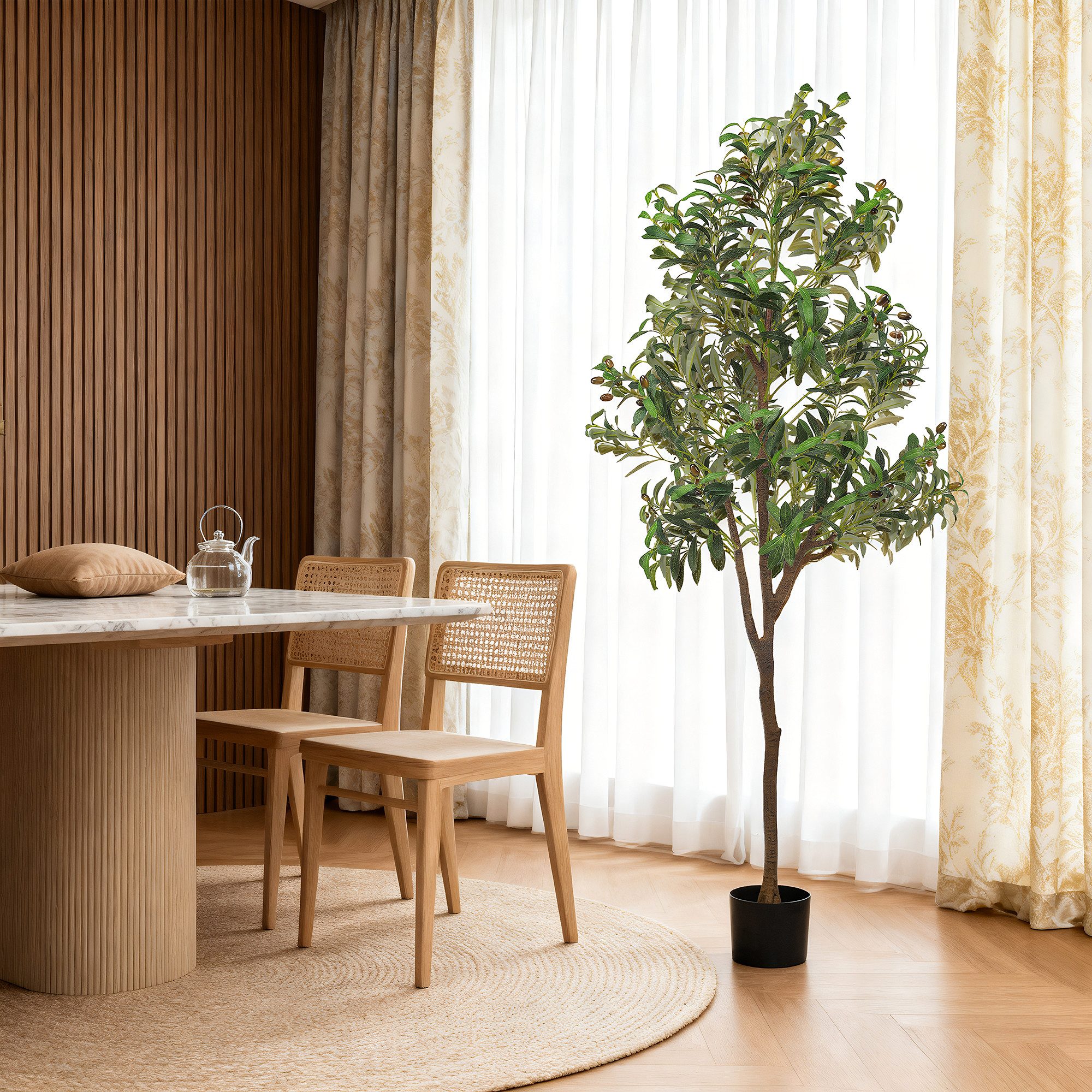 Kunstbaum Künstlicher Olivenbaum 180 cm mit Naturstamm & Früchten Künstlicher Olivenbaum, kehot, Höhe 180 cm, Pflegefreie Kunstpflanze mit Stabilem Zementtopf für Innenräume