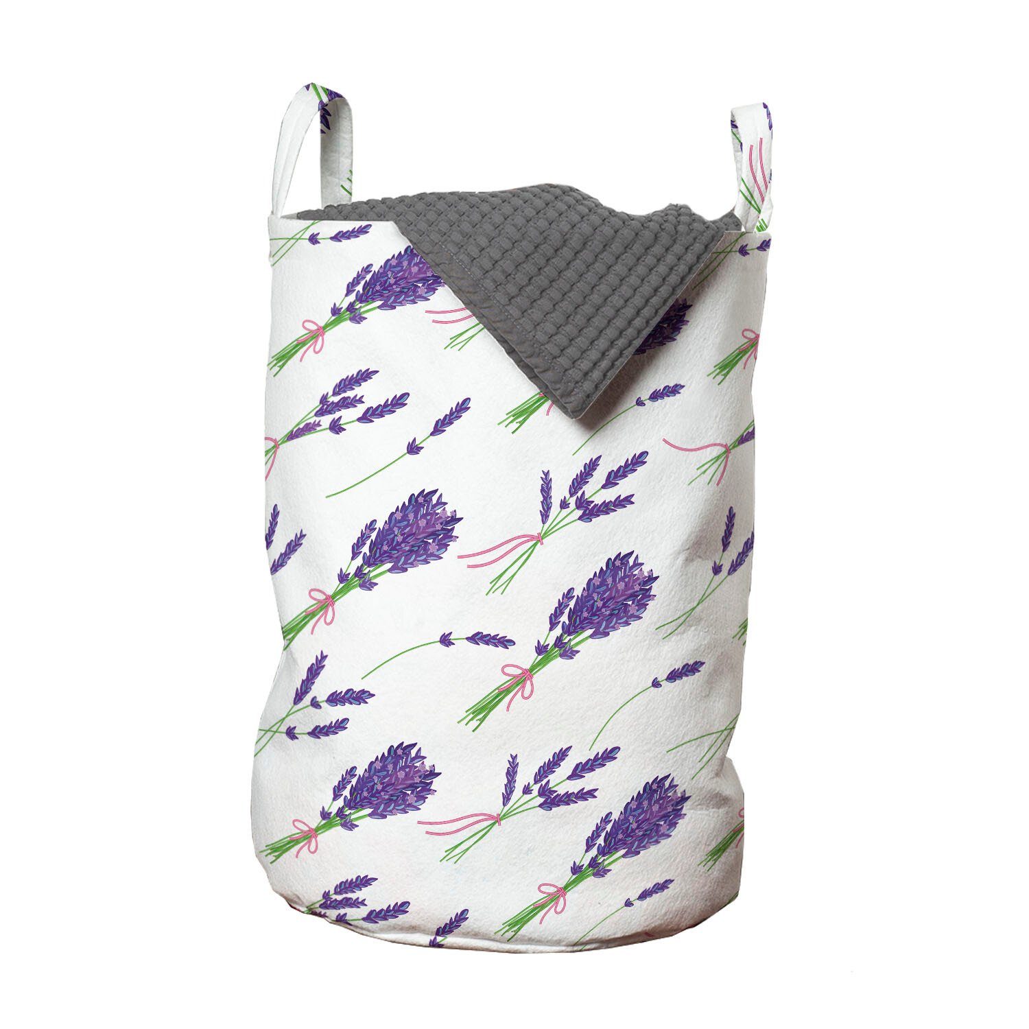 Abakuhaus Wäschesäckchen Wäschekorb mit Griffen Kordelzugverschluss für Waschsalons, Blumen Wiederholte Lavendelsträuße