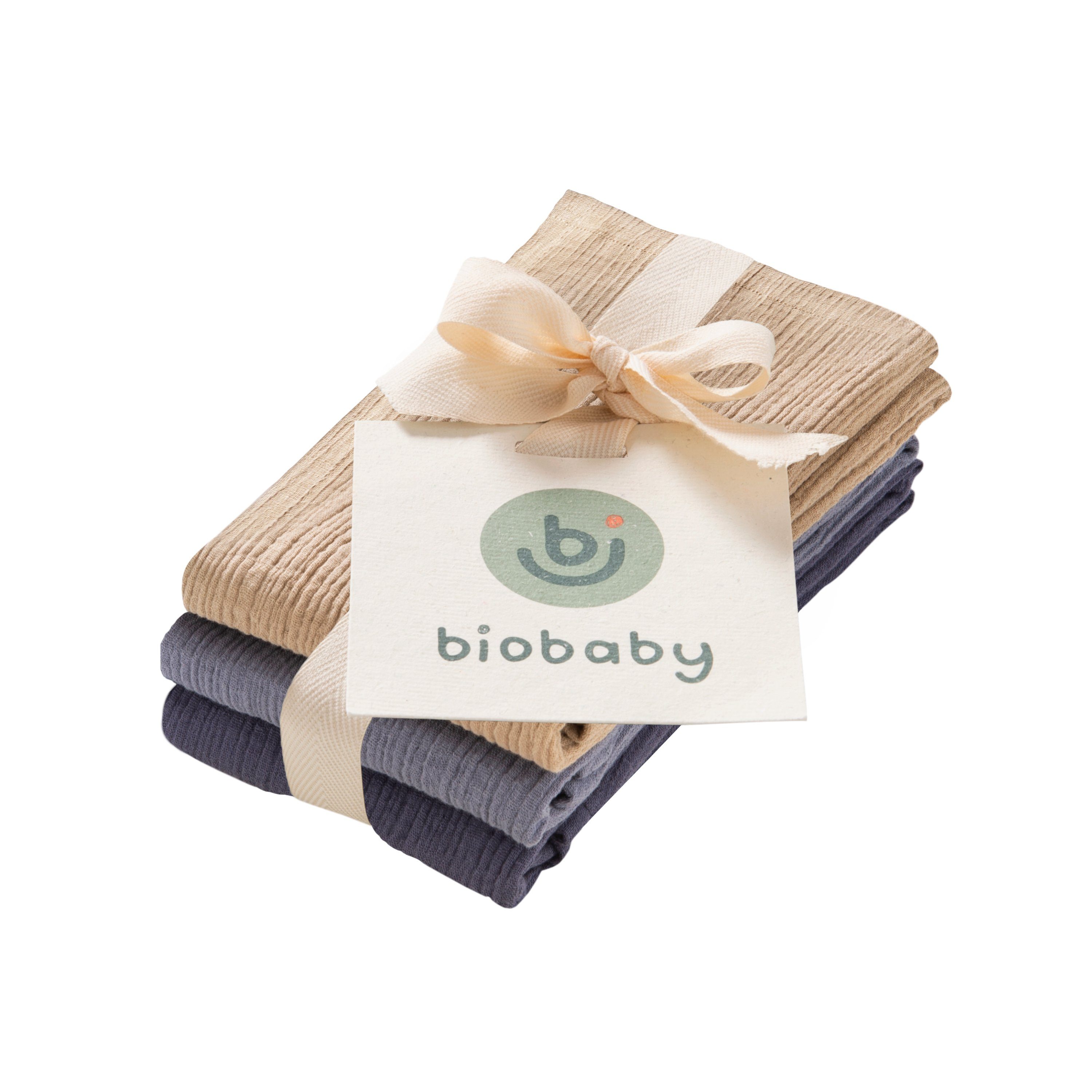 People Wear Organic Waschlappen,Biobaby Mullwaschlappen 2 x 3er- Pack, 25x25cm, 100% Bio-Baumwolle, Bio Baumwolle Blau