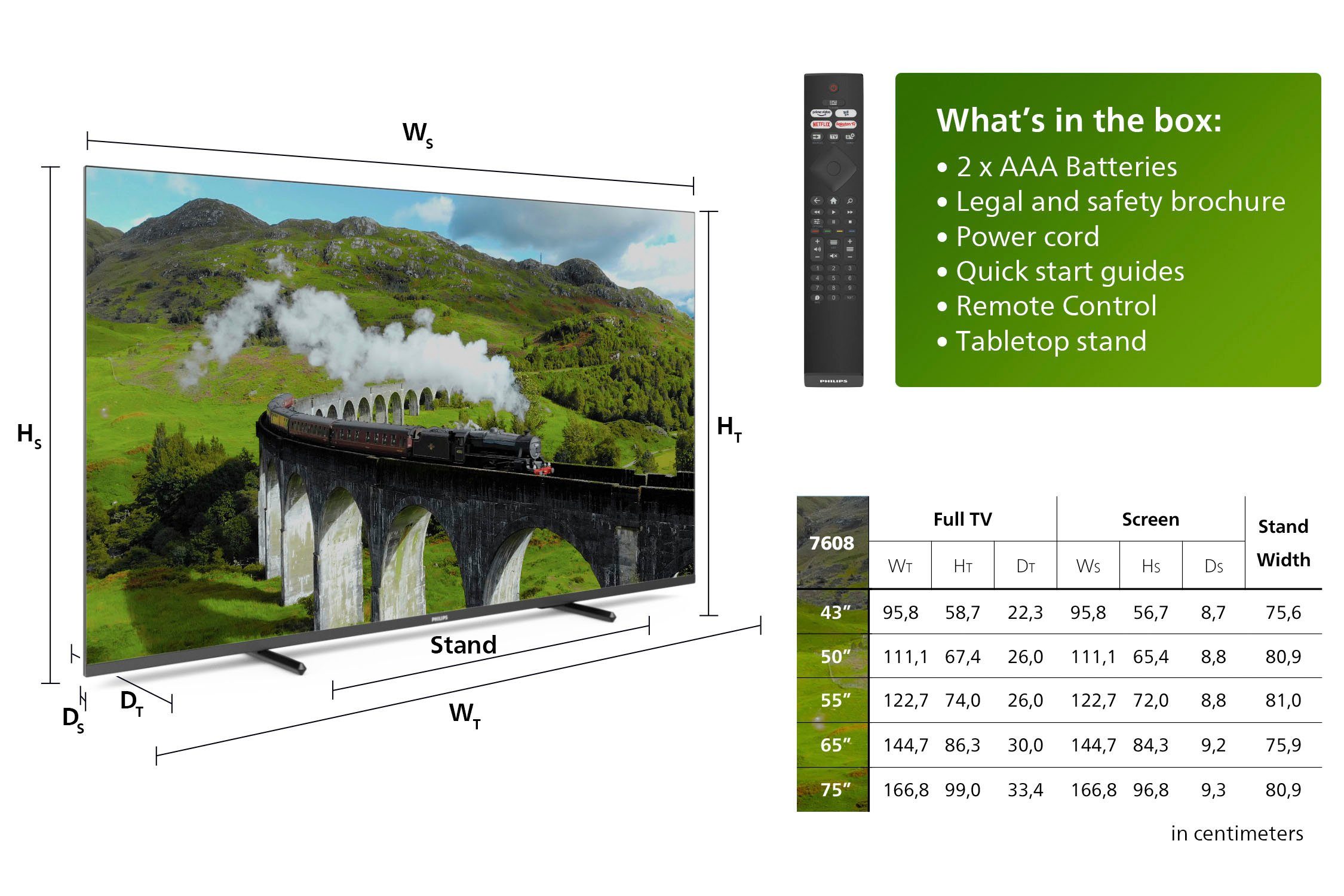 65PUS7608/12 HD, Zoll, Philips Smart-TV) Ultra 4K (164 cm/65 LED-Fernseher
