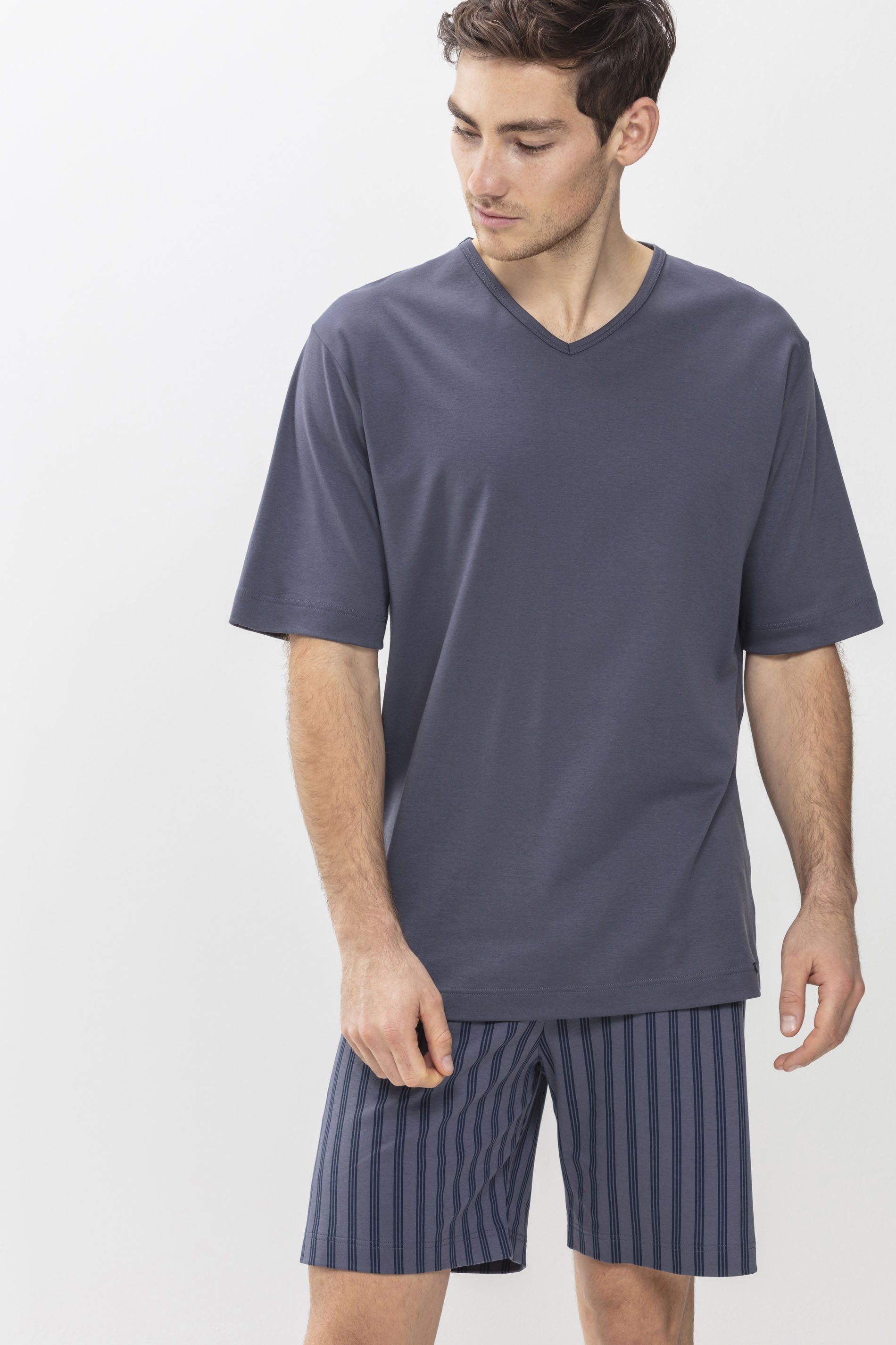 Mey T-Shirt Serie Melton Uni, gestreift (1-tlg) Soft Grey