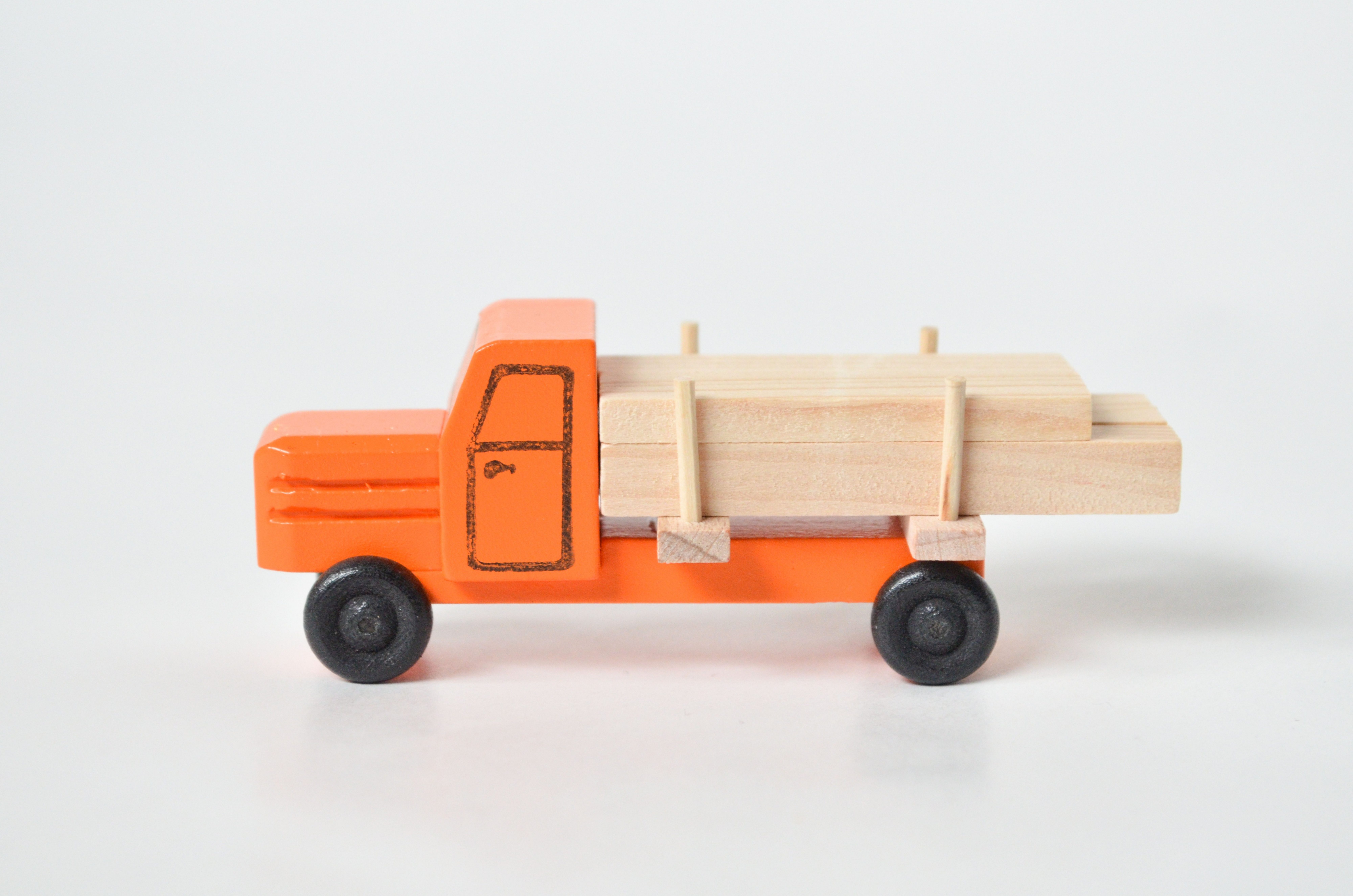 Spielzeug-Auto Holzspielzeug Lastenauto Langholz orange HxBxT 3,5x7,5x3cm NEU, Mit Langholz
