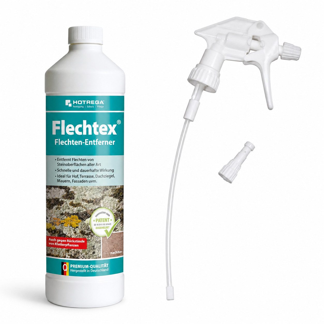 HOTREGA® Flechten Entferner Flechtex Steinreiniger Algen 1L mit Schaumsprüher Grünbelagentferner