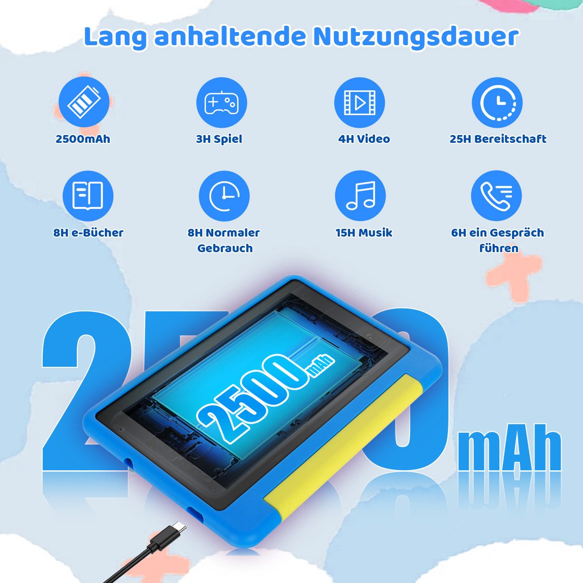 BUFO 7 Zoll 8(2+6)GB+64GB, Wi-Fi, Bluetooth, 1024 x 600 HD-Display, Kinder Tablet (7", 64 GB, Android, WiFi, Dual-Kamera, Kindersicherung, Augenschonendes IPS) – Bild 4 von 5