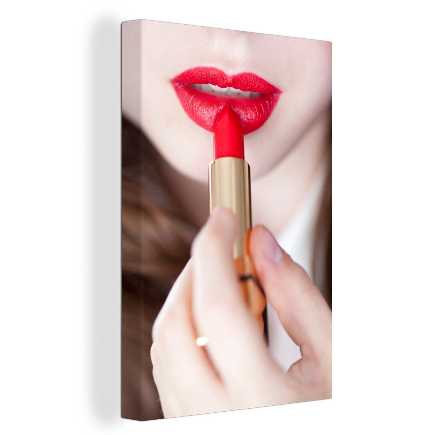 20x30 Leinwandbild mit Zackenaufhänger, einer Lippen, roten Frau (1 fertig St), OneMillionCanvasses® Bild cm jungen inkl. bespannt Gemälde, Leinwandbild