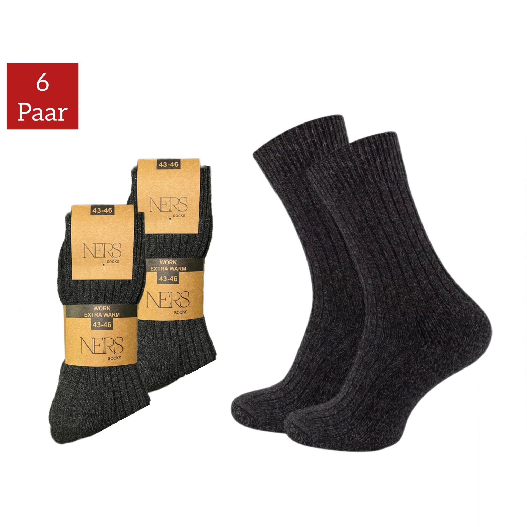 NERS Arbeitssocken Wintersocken für Damen und Herren halten besonders warm (6-Paar, 12 Paar) Die weiche Frotteesohle Anthrazit