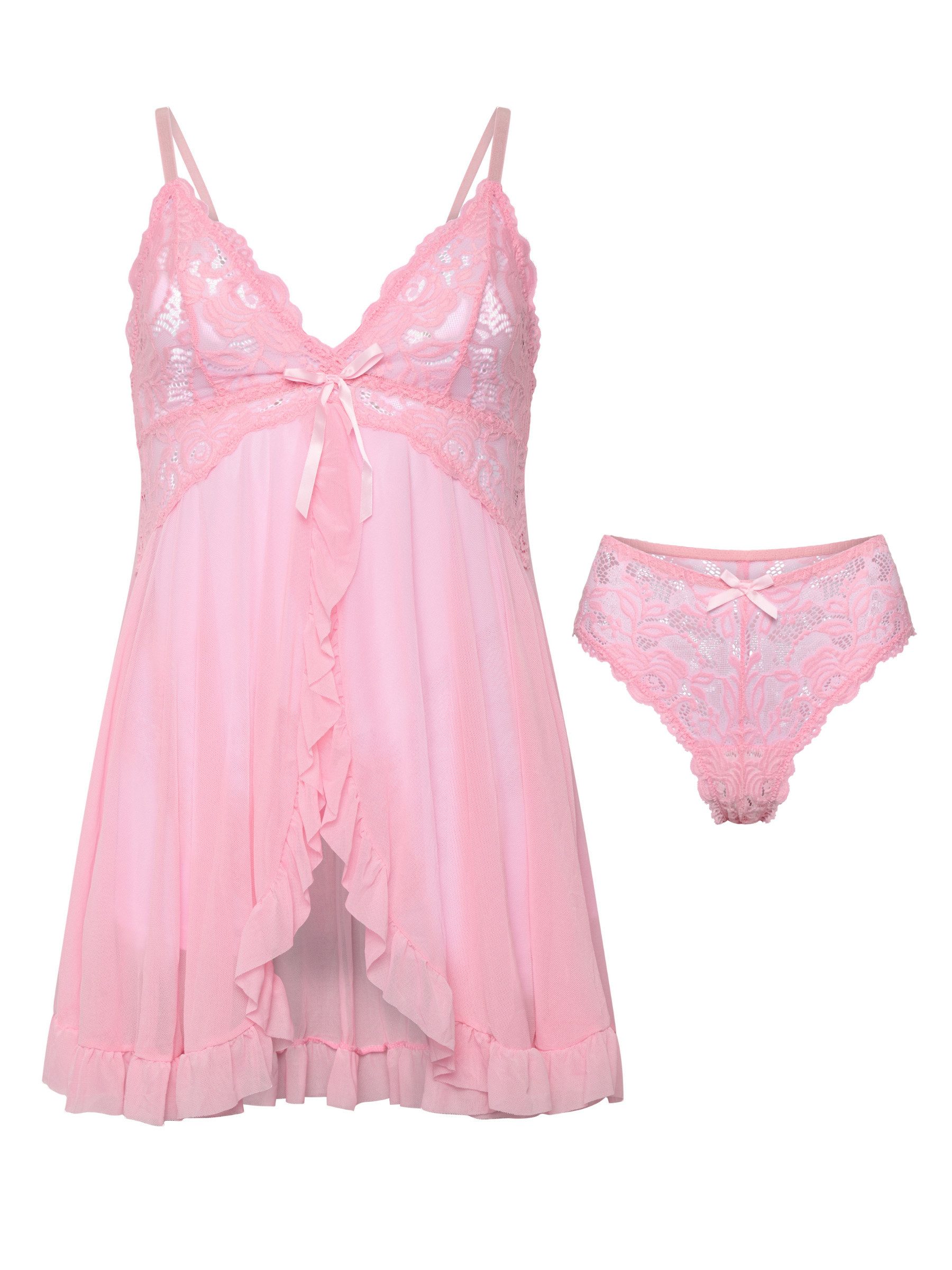 Orchibelle Nachthemd Transparente Dessous mit Spitze und Slip – Sexy Babydoll mit Tanga (Set, 2-tlg., mit Panty) Elegantes Negligee Set – Sinnliche Reizwäsche