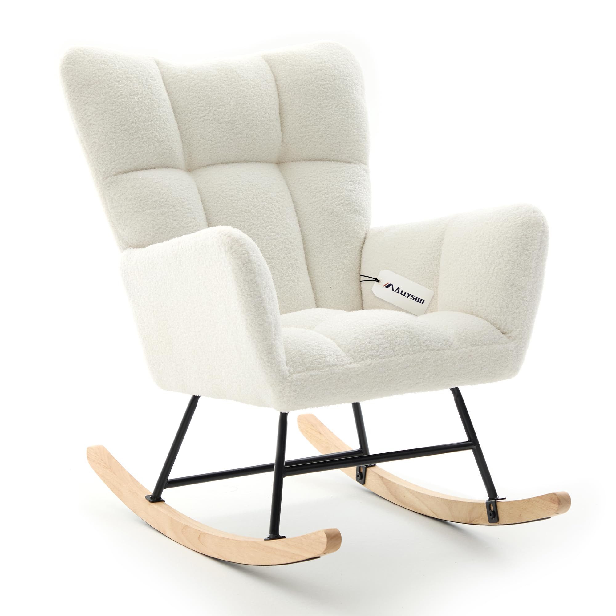 Allyson Schaukelstuhl Schaukelstuhl Teddy Plüsch – Lounge-Sessel mit hoher Rückenlehne, Ergonomische Rückenlehne, sanfte Schaukelfunktion, 150kg.