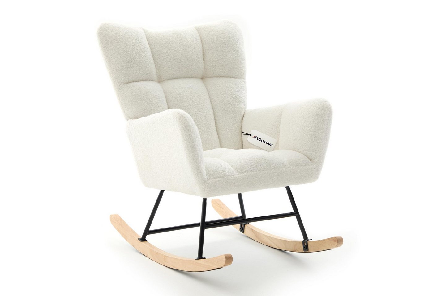 Allyson Schaukelstuhl Schaukelstuhl Teddy Plüsch – Lounge-Sessel mit hoher Rückenlehne, Ergonomische Rückenlehne, sanfte Schaukelfunktion, 150kg.