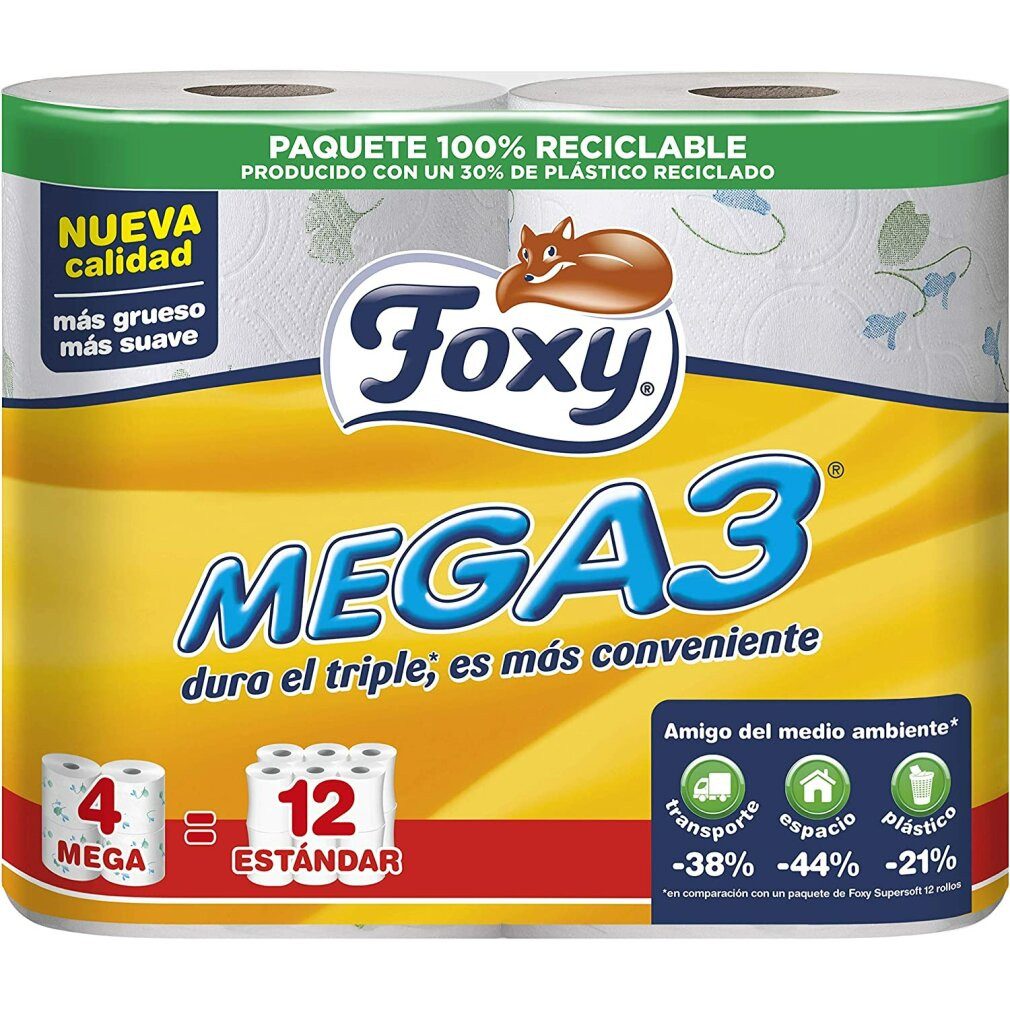 Foxy Toilettenpapier Mega3 Papel Higiénico Triple Duración 4 Rollos