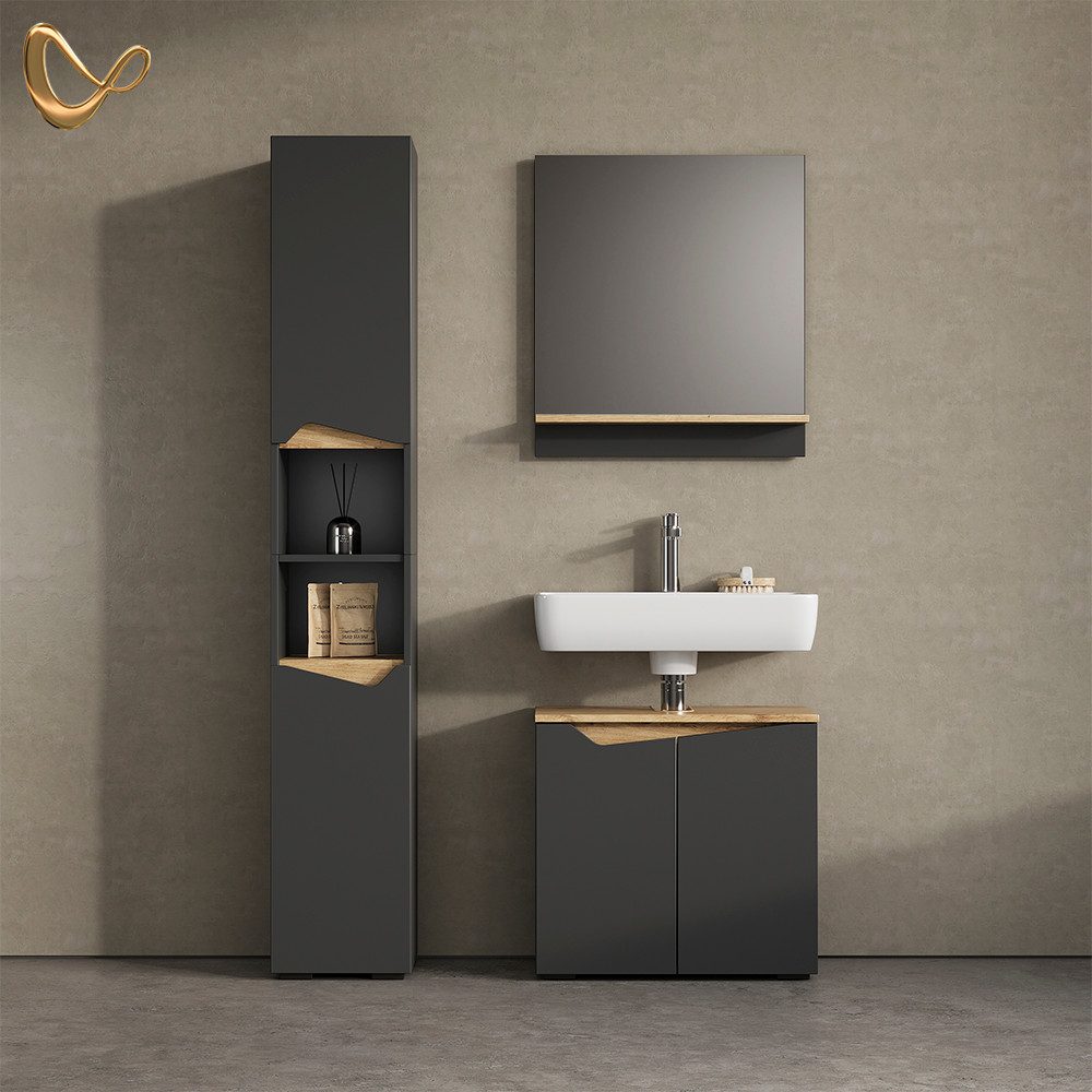 Livinity® Waschbeckenunterschrank Timavo, Anthrazit/Anthrazit, 60 x 57.5 cm günstig online kaufen