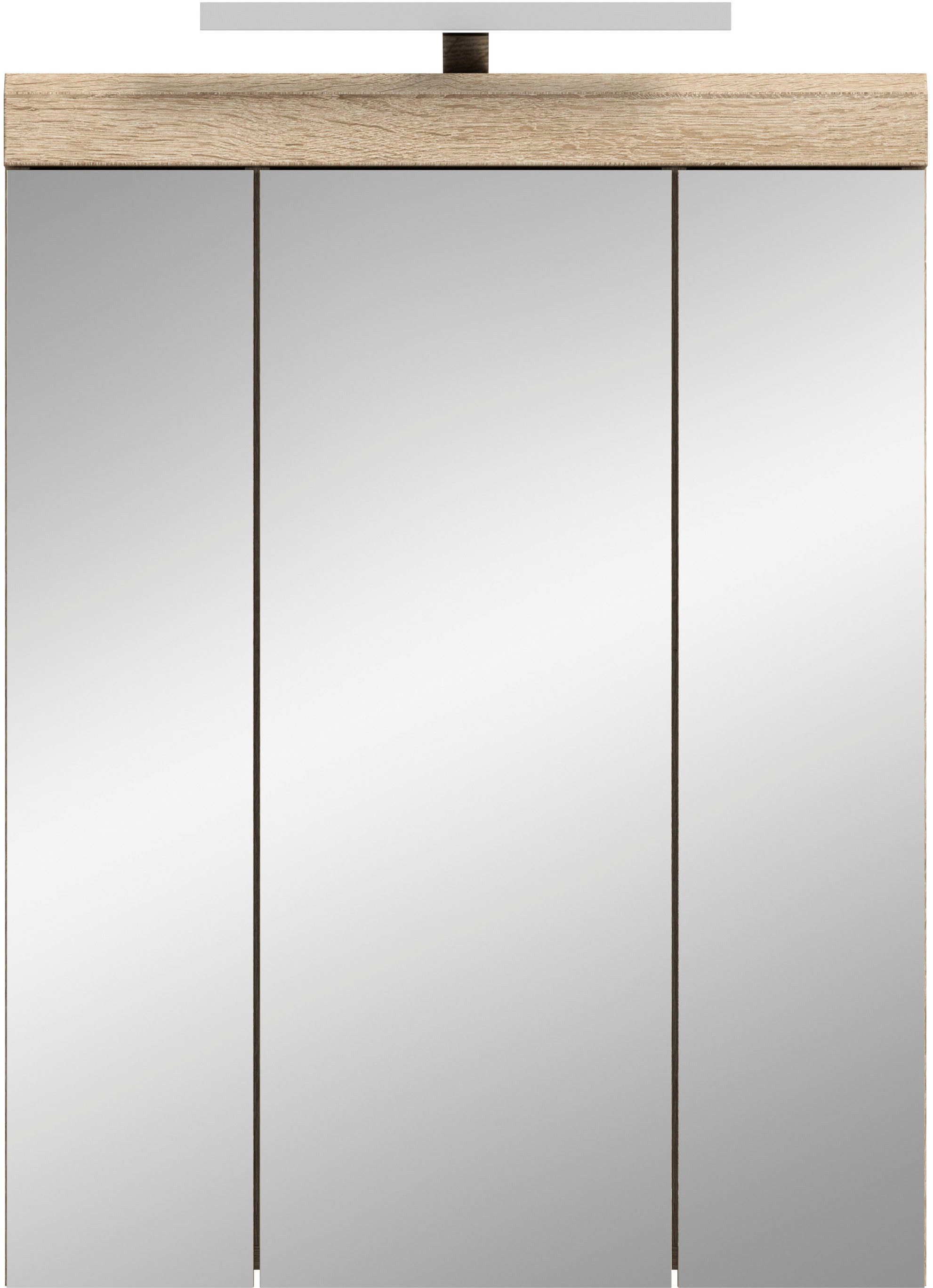 welltime Badezimmerspiegelschrank SIENA, Breite 60cm, inkl. Beleuchtung, 3 Spiegeltüren, 9 Fächer (Set, TOPSELLER) in verschiedenen Farben erhältlich, Badmöbel, Badschrank, Schrank, Bad