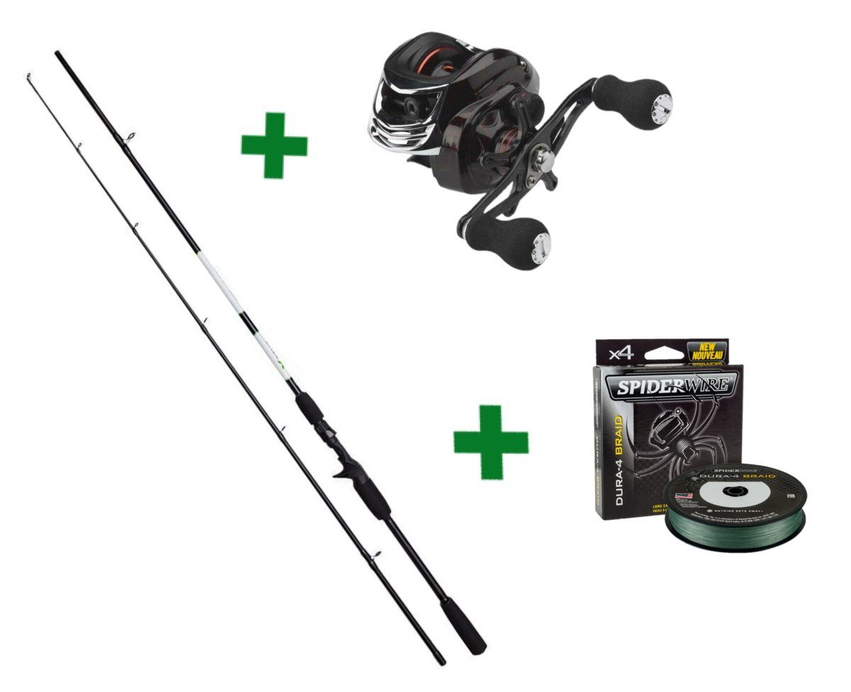 DAM Fishing Baitcastrolle Baitcasting SET mit Baitcastrute Baitcastrolle SpiderWire gefl. Schnur, Spar-Set, 3-tlg), 3-teiliges Qualität Baitcast-Set von DAM und SpiderWire