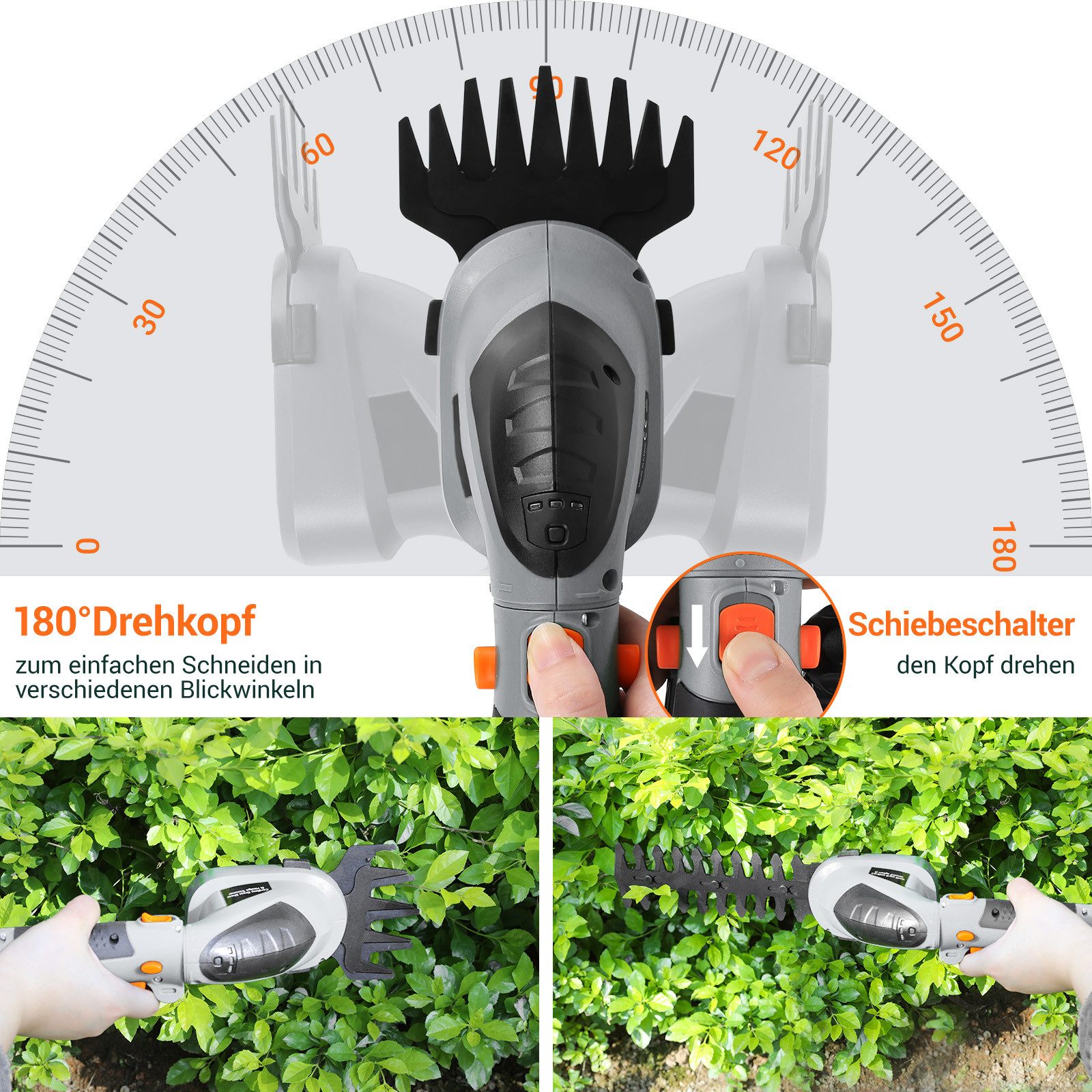 TLGREEN Akku-Grasschere 2 in 1 Handheckenschere mit Teleskopstiel,Akku 7,2V 2000mAh, Geeignet zum Trimmen von Rasenkanten,Strauchschnitt,Gras mähen