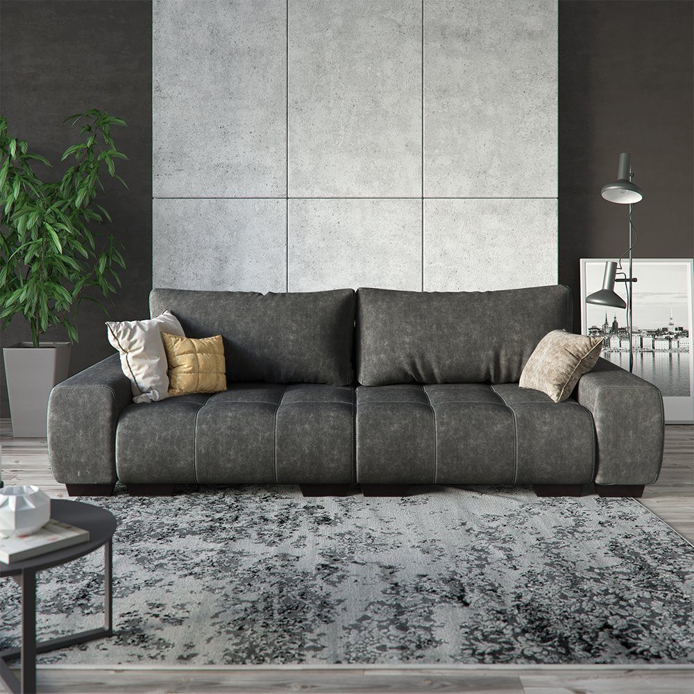 VitaliSpa® Schlafsofa Sofa PERRY Schlaffunktion - Anthrazit Couch  Schumstoff Grau
