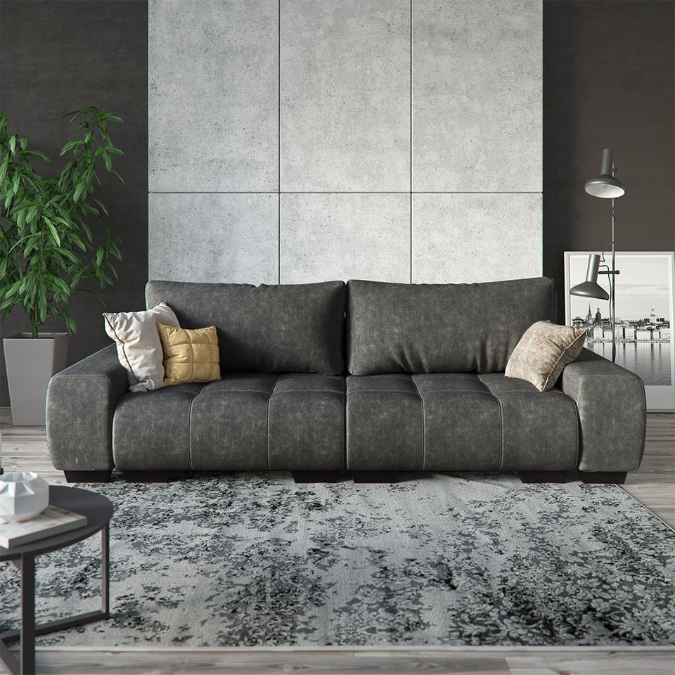 VitaliSpa® Schlafsofa »Sofa PERRY Schlaffunktion – Anthrazit Couch Schumstoff Grau«