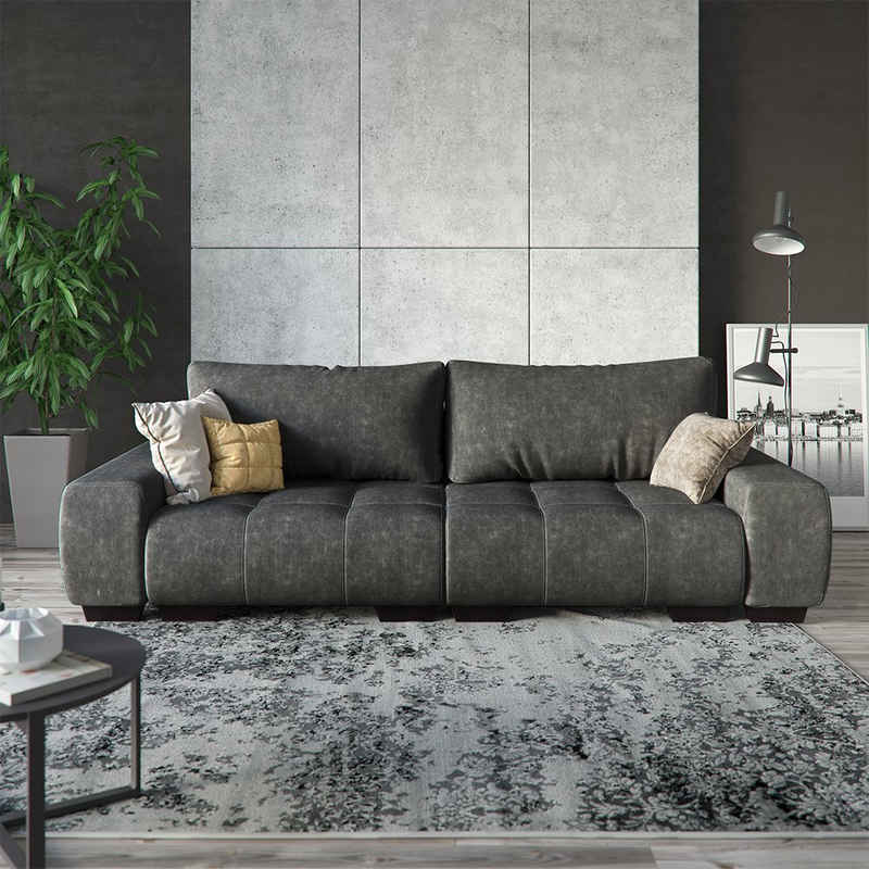 VitaliSpa® Schlafsofa »Sofa PERRY Schlaffunktion - Anthrazit Couch Schumstoff Grau«