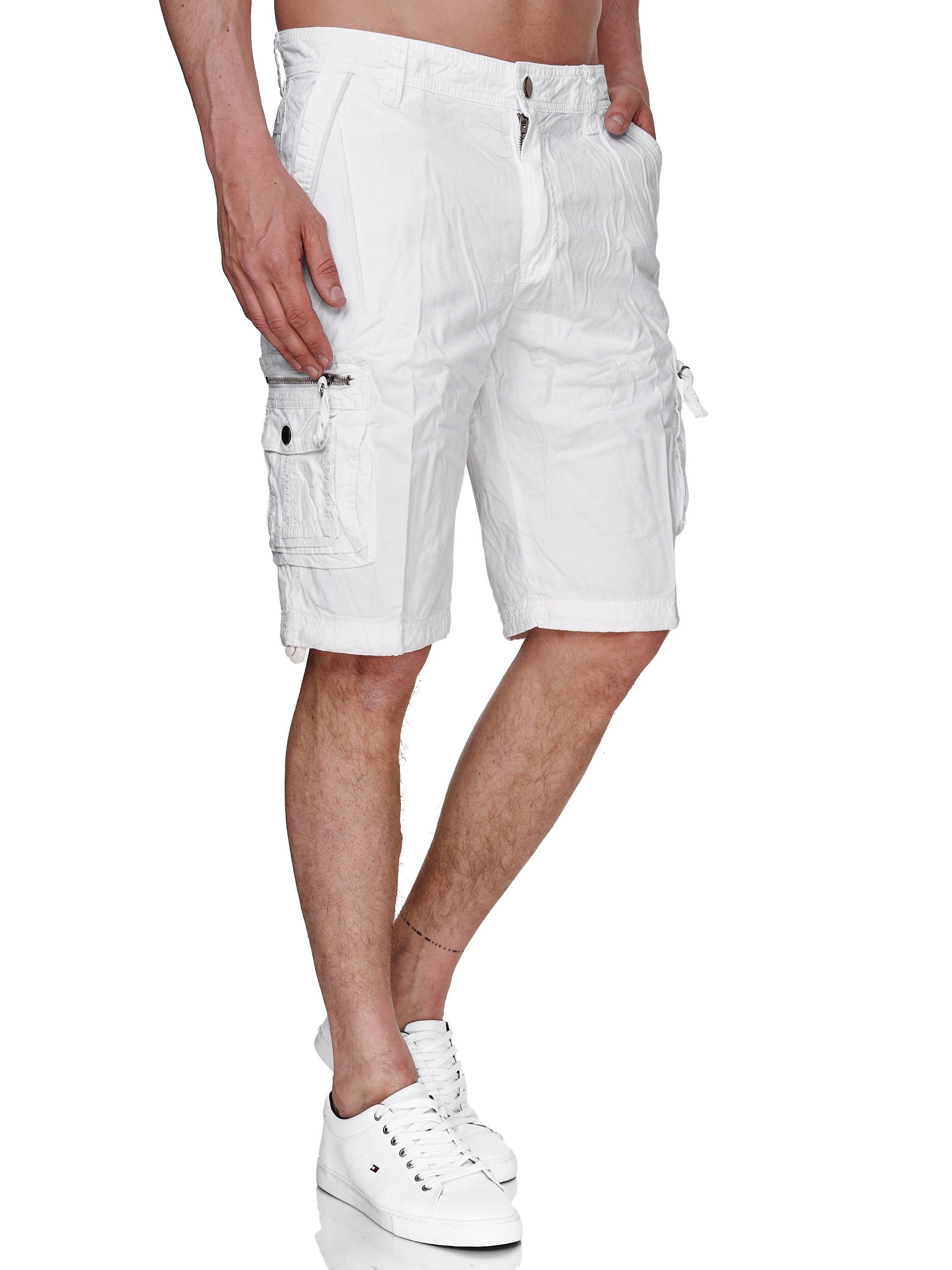 Rayshyne Cargoshorts Shorts Gürtel) Taschen (Bermuda Sommer mit Weiß Kurze RSH02 Viele