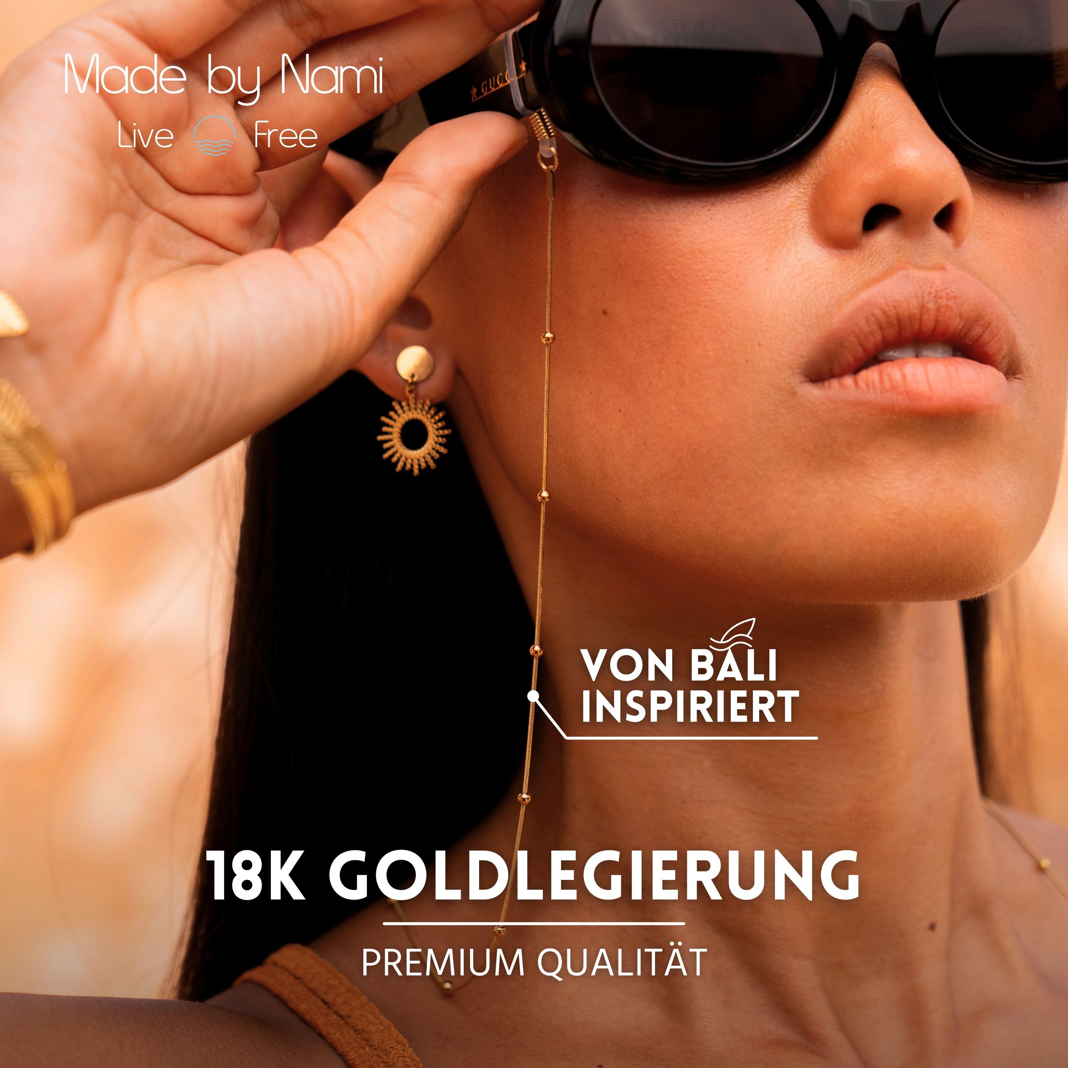 Made by Nami Brillenkette Gold Brillenband Damen 70 cm aus chirurgischem Edelstahl, Hypoallergen Wasserfest Boho Schmuck Sommer Accessoires