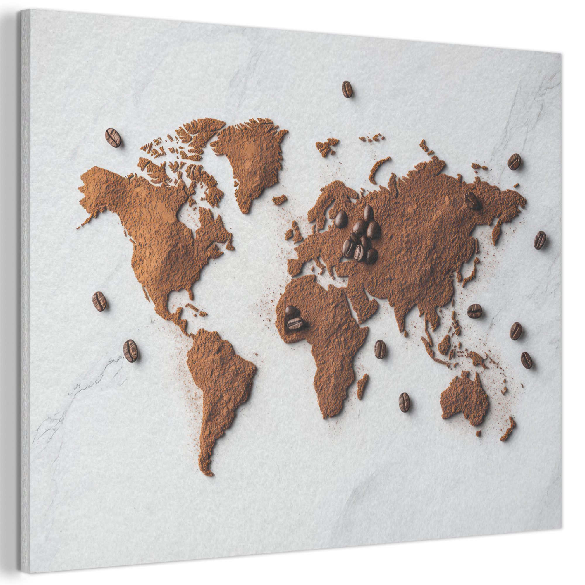MuchoWow Gemälde Weltkarte - Kaffee - Marmor, Fotodruck (1 St), Akustikpaneele PET-Filz, Akustikbild, Schalldämmung, Deko 40x30 cm
