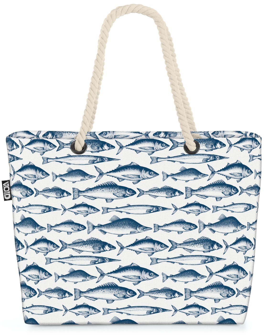 VOID Strandtasche (1-tlg), Nordsee Fische Muster Beach Bag Meeresfrüchte Forelle Lachs Hecht Makrele Küste | Strandtaschen