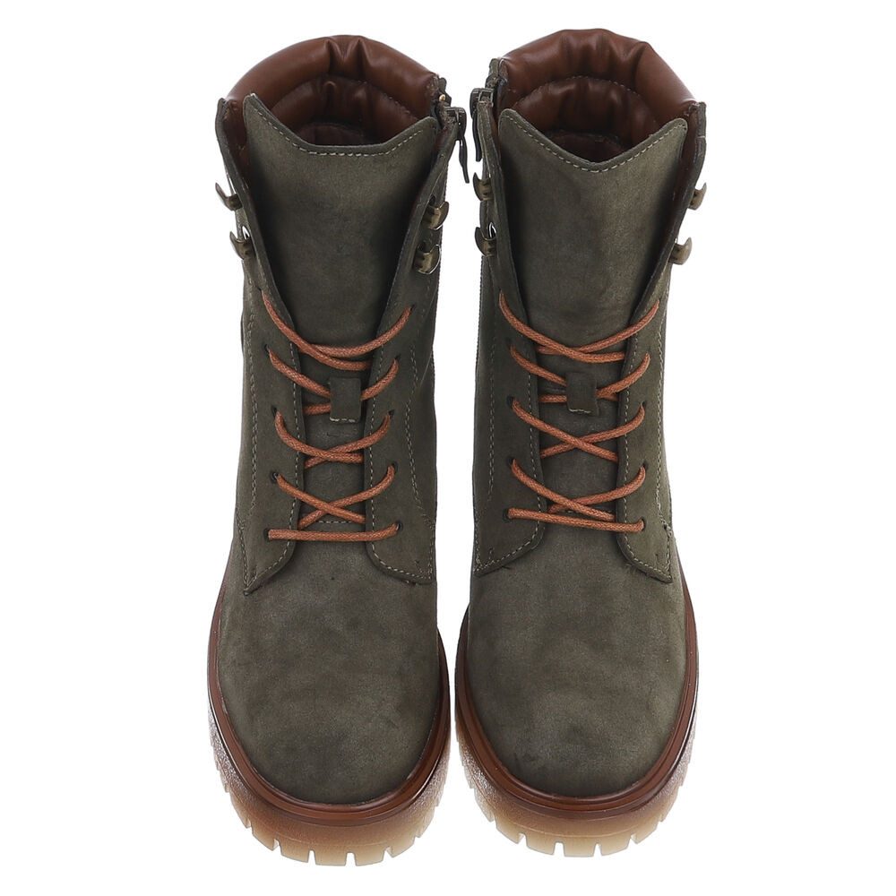Ital-Design Damen Schnürstiefel mit Blockabsatz und Profilsohle Schnürstiefelette (92422399) Blockabsatz Stiefeletten in Grün – Bild 4 von 5