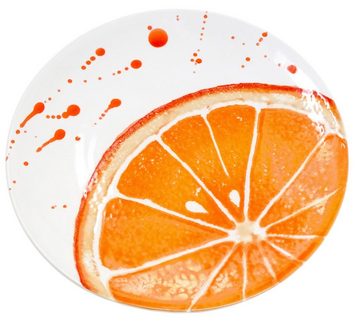 Lashuma Servierplatte Orange, Keramik, Dessertteller rund, handgemachte Salatplatte