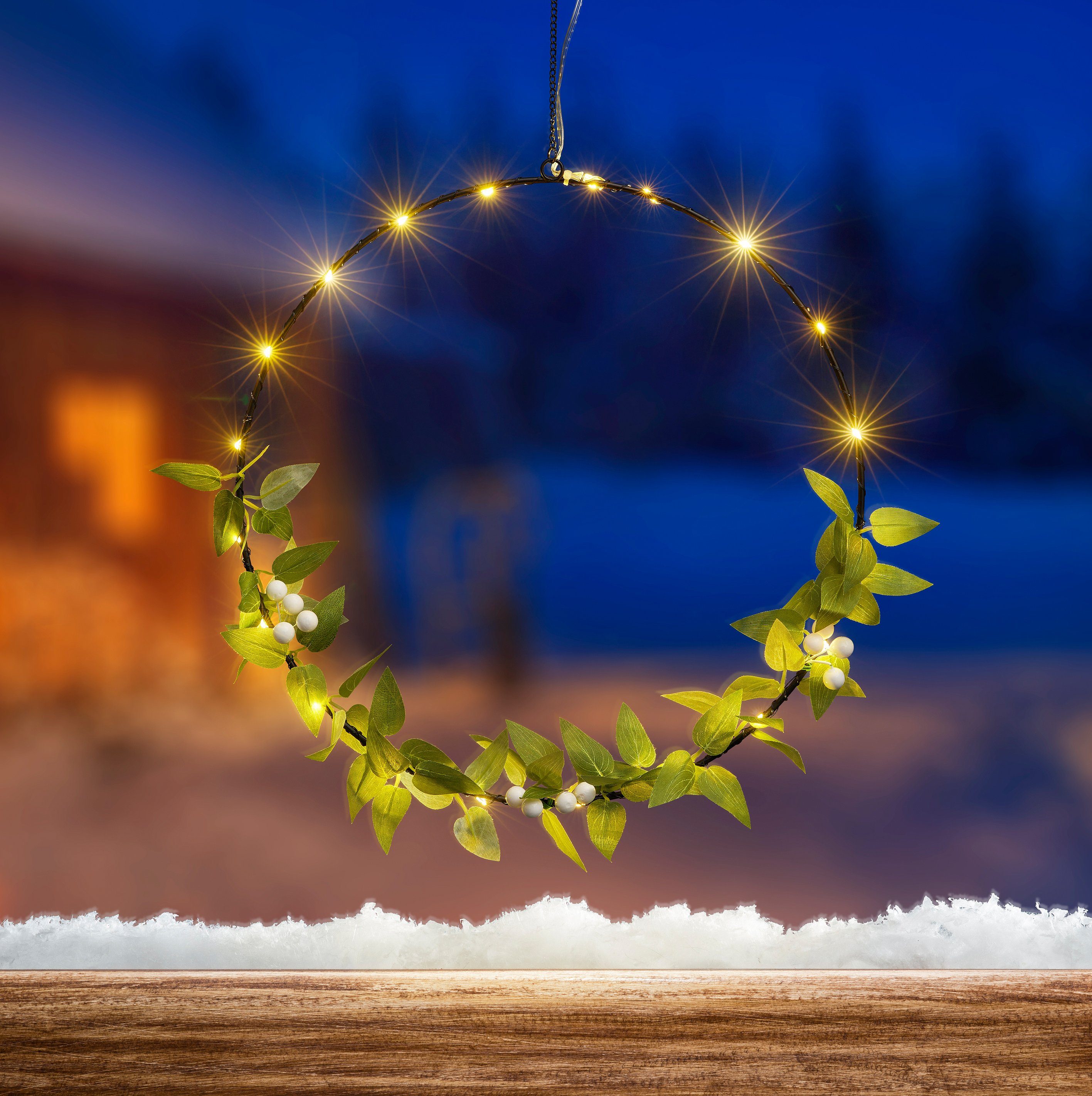 IC Winterworld LED Dekolicht Weihnachtsdeko, beschmückt, ca. Warmweiß, fest Metall-Ring, mit Beleuchteter integriert, 30cm Blättern Ø LED