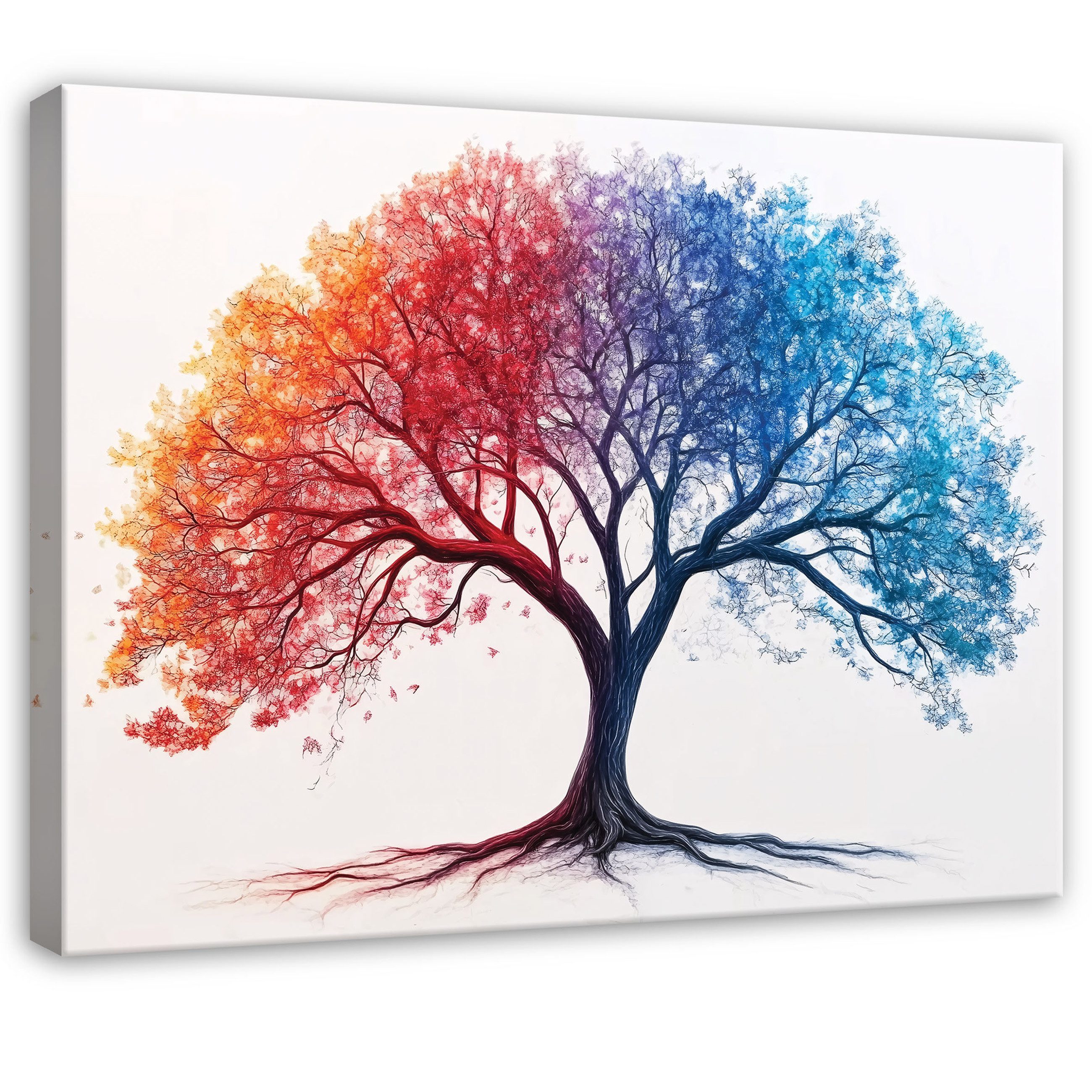Leinwandbild Baum Rot Blau Natur Wandbilder Wand Deko XXL Bilder