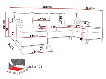 MIRJAN24 Wohnlandschaft Leon U, mit Bettkasten und Schlaffunktion, Metallfüße, Kissen-Set, Bonellfeder