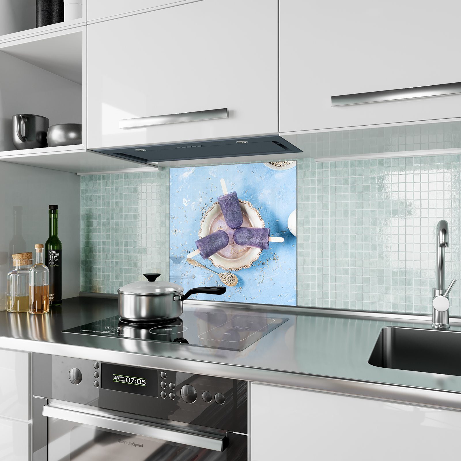 Eis Stiel am mit Küchenrückwand Primedeco Motiv Lavendel Küchenrückwand Spritzschutz Glas