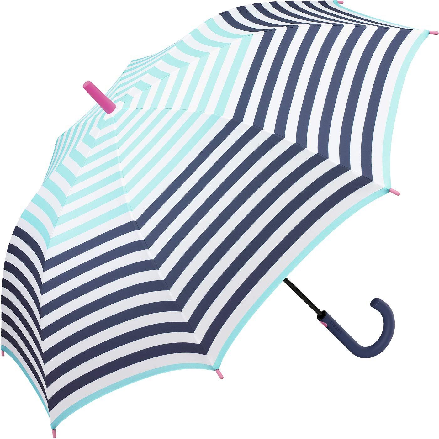 jugendlichem Streifenmuster für großer mit Auf-Automatik, Regenschirm - mit Langregenschirm hellblau-navy Esprit Damen