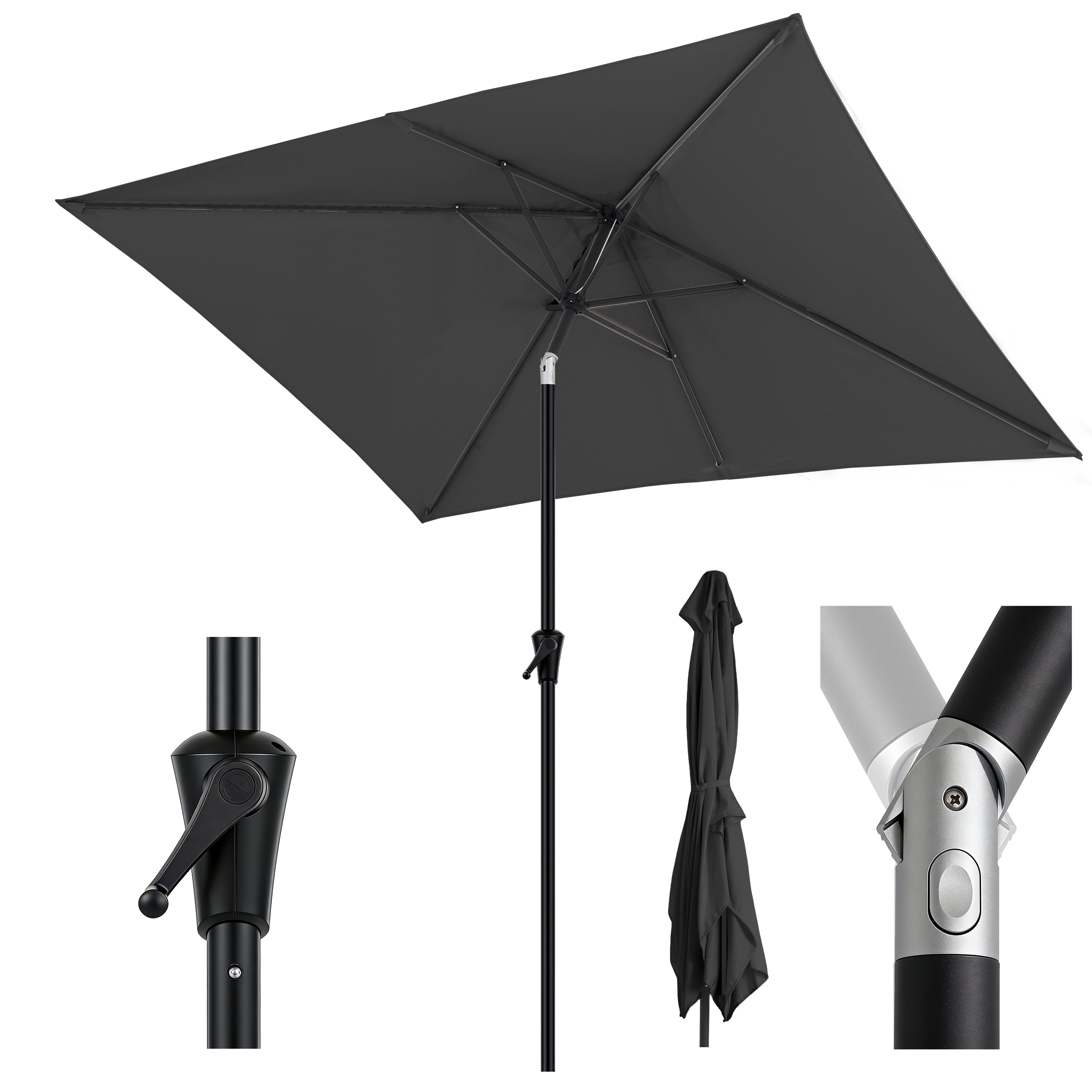 Sekey Rechteckschirm 300 x 200 cm Sonnenschirm Aluminium Marktschirm Rechteckig, mit Kurbel, Sonnenschutz UV50+, Gartenschirm Knickbar