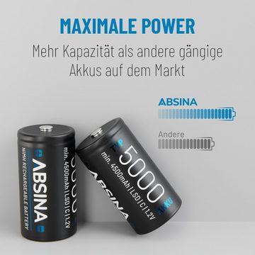 ABSINA 2x Batterien LR 14 wiederaufladbar 5000 mit geringer Selbstentladung Akku