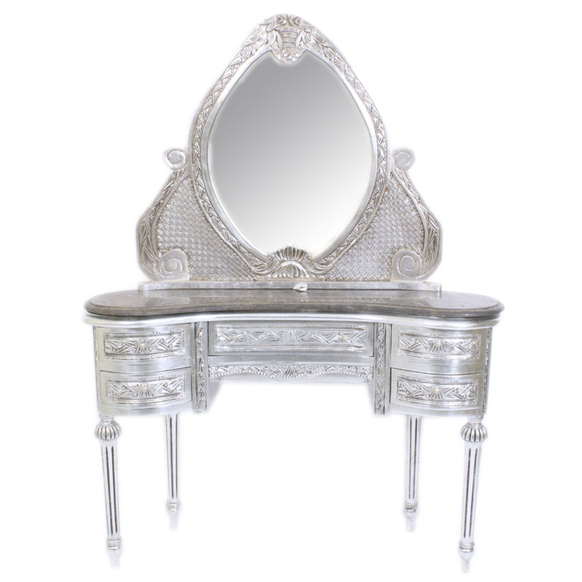 Casa Padrino Barockspiegel Barock Schmink Konsole mit Spiegel Silber 120 x 40 x H155 cm - Schlafzimmer Spiegelkonsole mit Schubladen