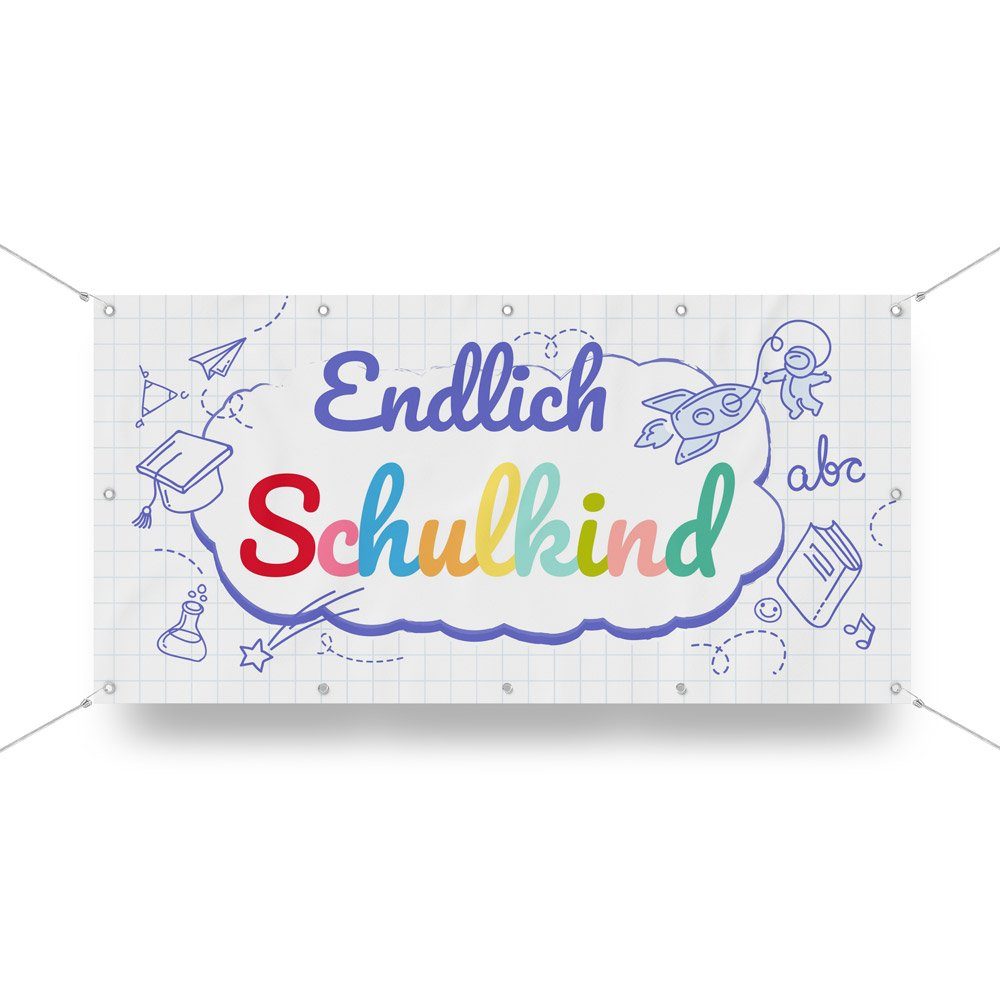 WallSpirit Hängedekoration Banner - Einschulung "White", wetterfest, inkl. Ösen zum Aufhängen